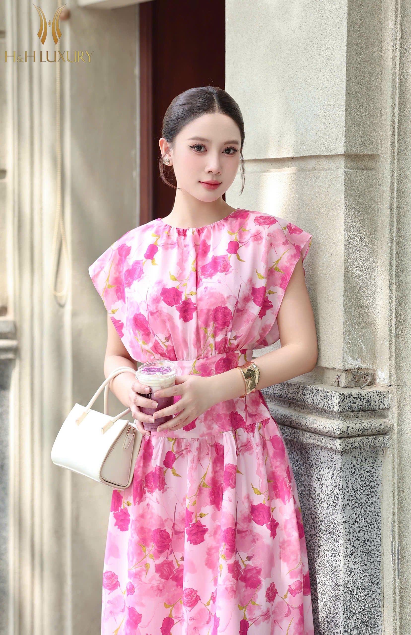 ĐẦM LỤA TẰM HỒNG TAY LIỀN