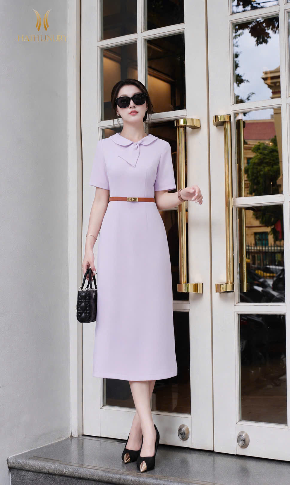 ĐẦM CỔ NƠ DÁNG A TÍM LAVENDER