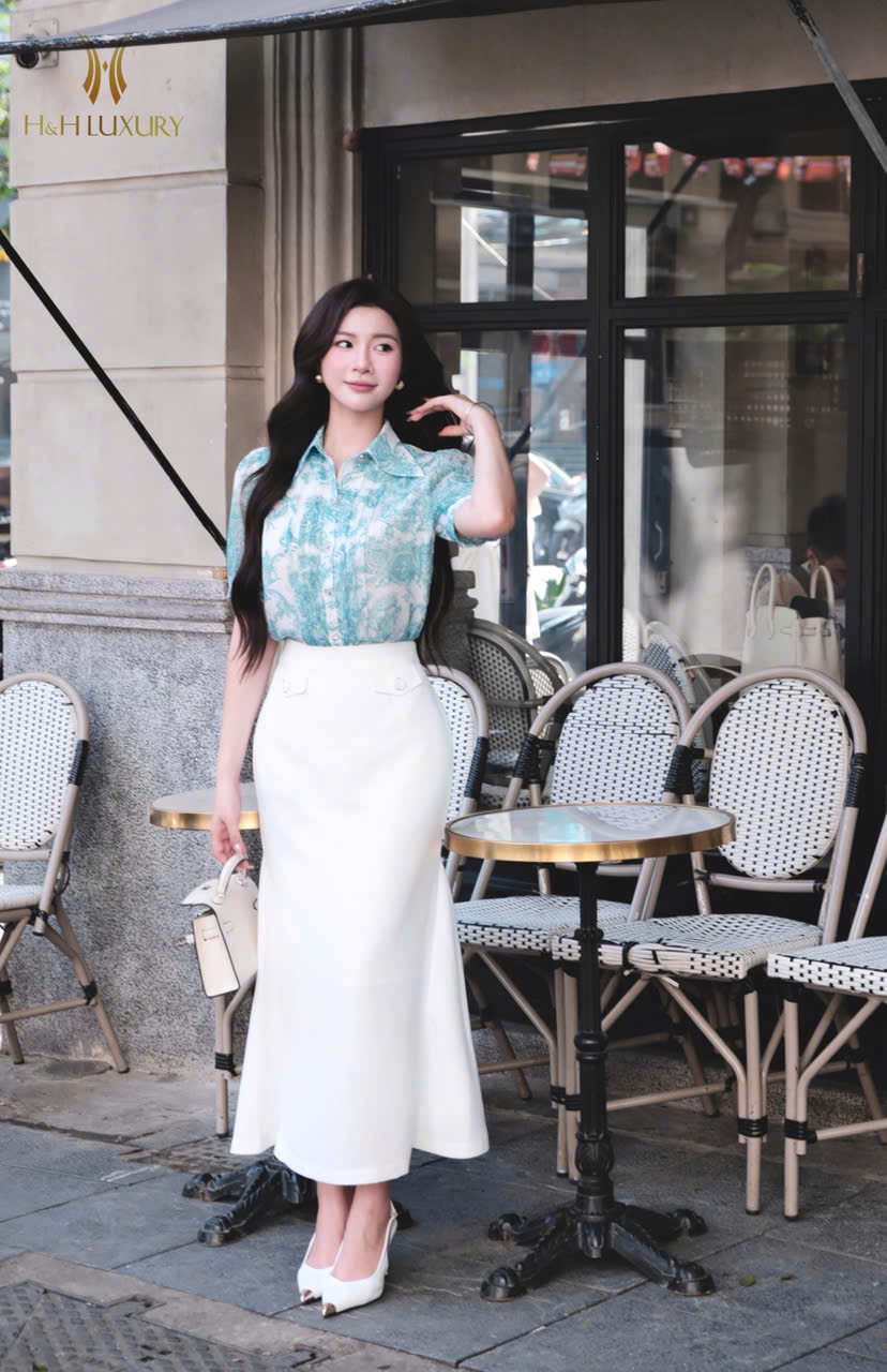 CHÂN VÁY TRẮNG ĐUÔI CÁ DÁNG DÀI