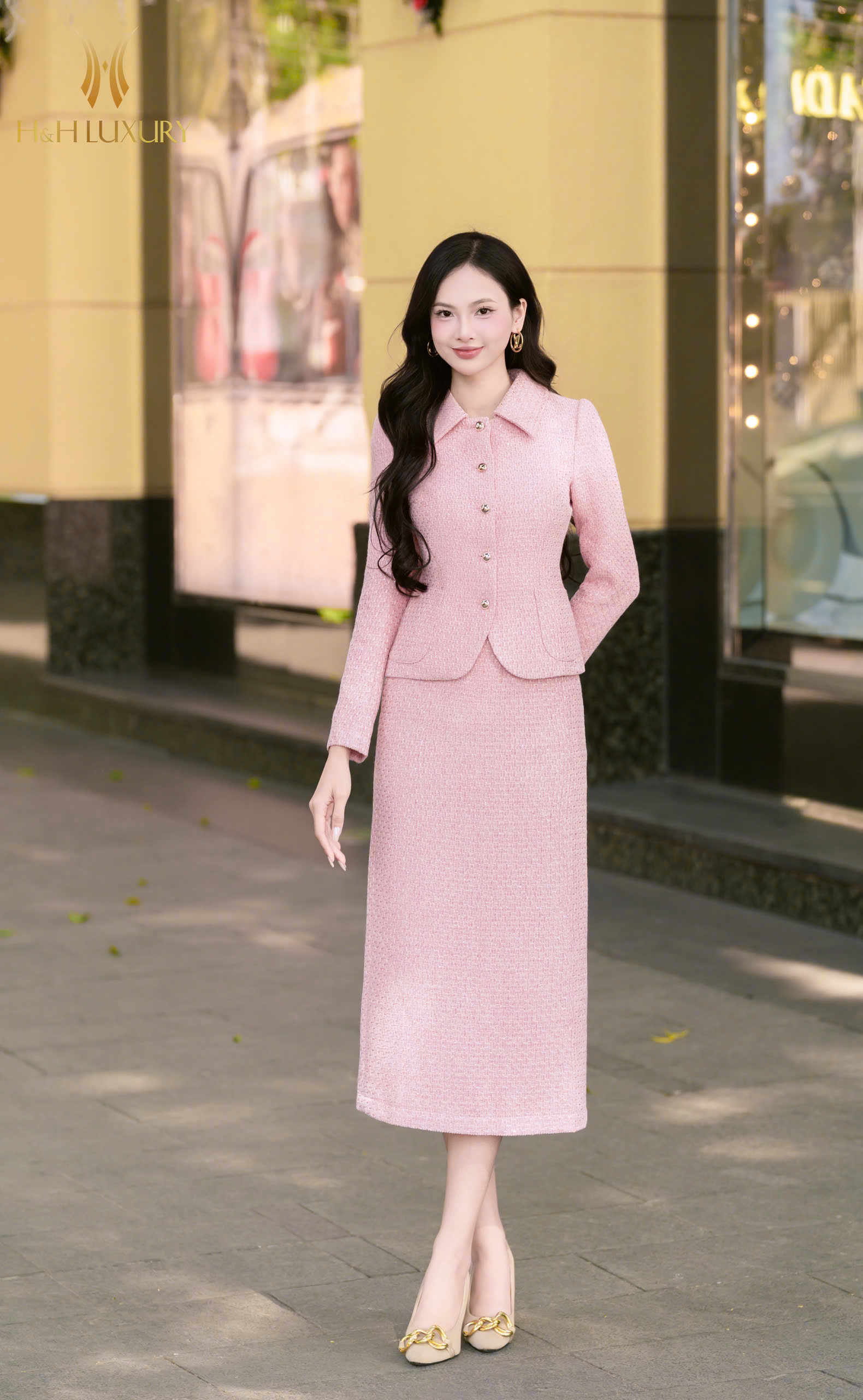 CHÂN VÁY DẠ TWEED HỒNG