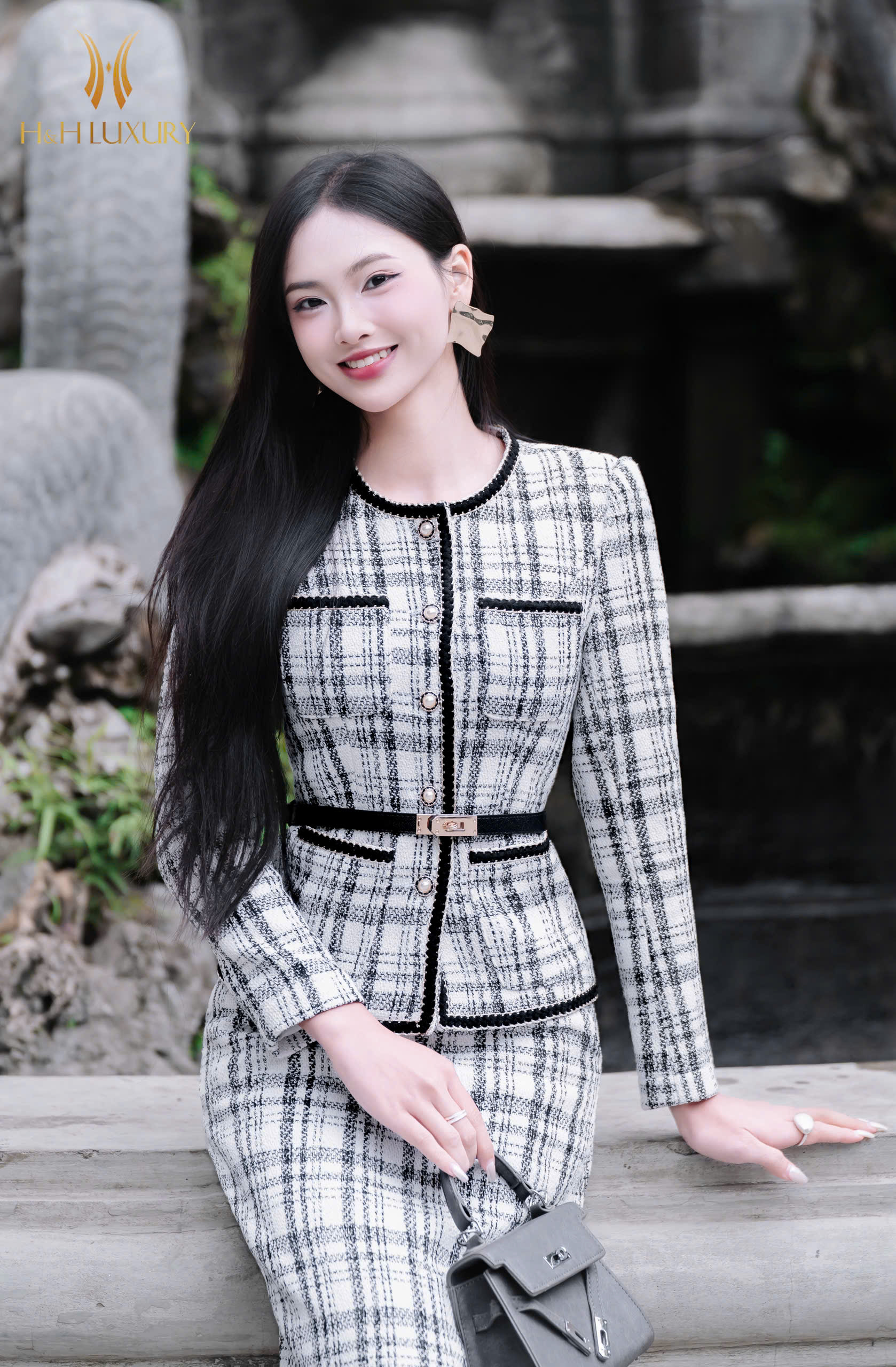 ÁO VEST DẠ TWEED KẺ TRẮNG PHỐI
