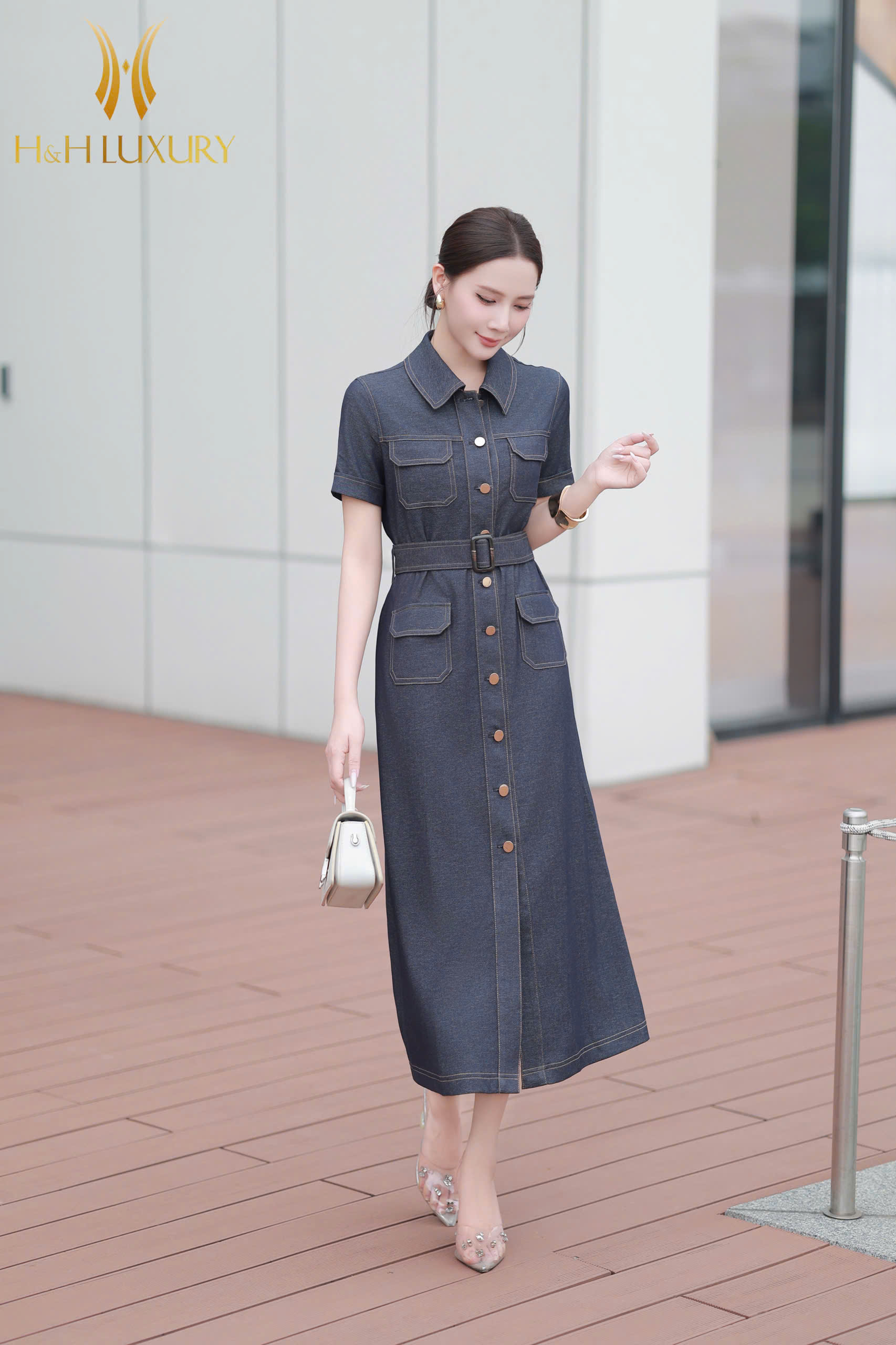 ĐẦM JEAN A XANH NAVY KHUY ĐỒNG
