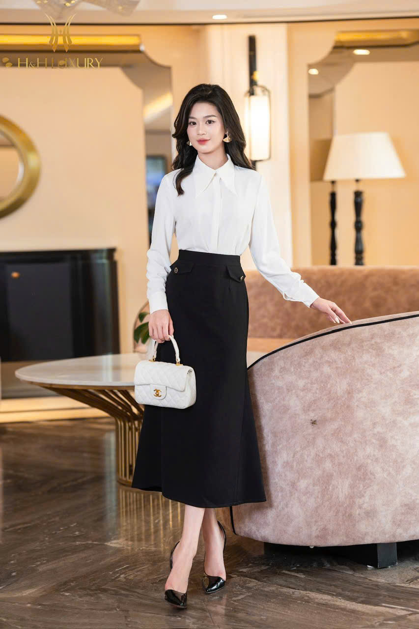 ÁO SƠ MI TRẮNG LỤA TUYẾT HÀN CỔ ĐỨC