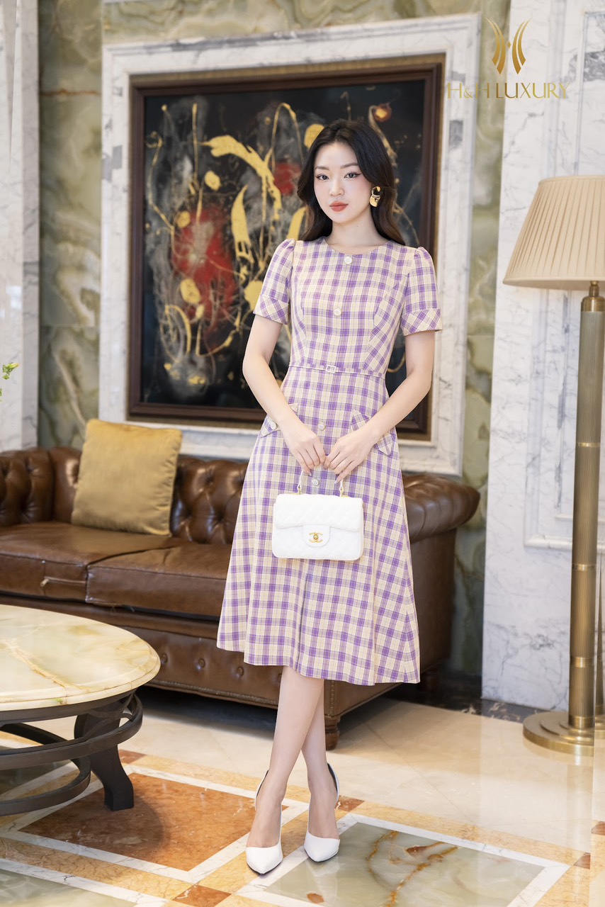 ĐẦM XÒE KẺ HÀN TÍM LAVENDER CAO CẤP