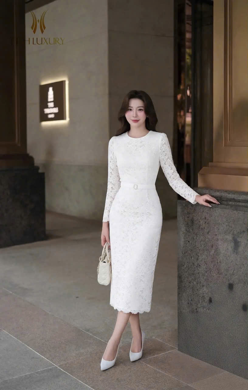 ĐẦM REN BÚT CHÌ SUÔNG TRẮNG