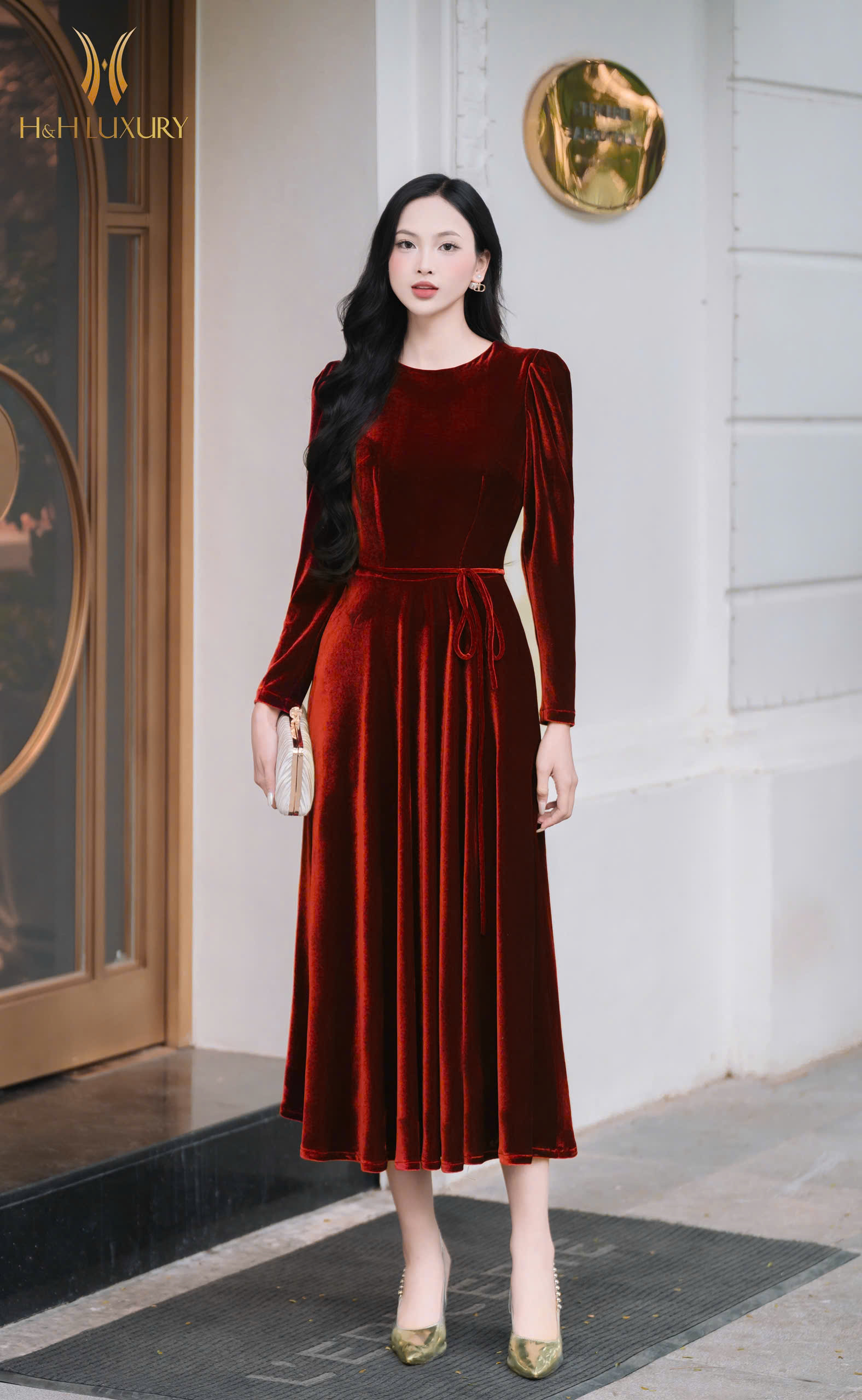 ĐẦM NHUNG THE GẠCH ĐỎ NƠ EO