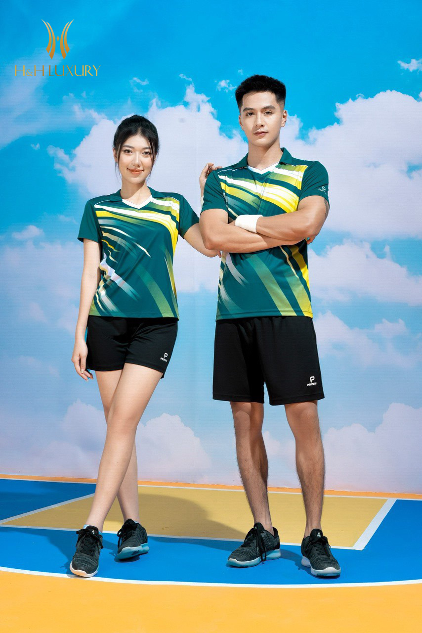 BỘ THỂ THAO NỮ PRONING CỘC TAY MÀU LỤC BẢO PHỐI VÀNG