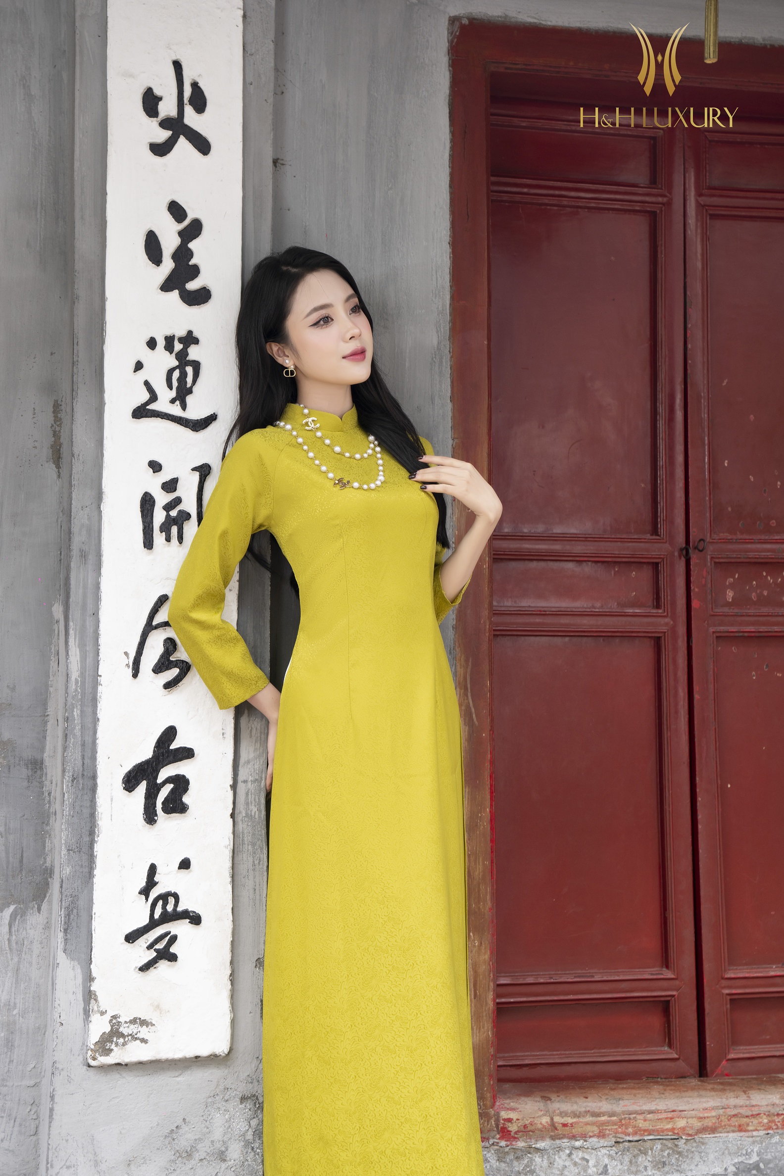 ÁO DÀI CÚC CỐM  LỤA GẤM