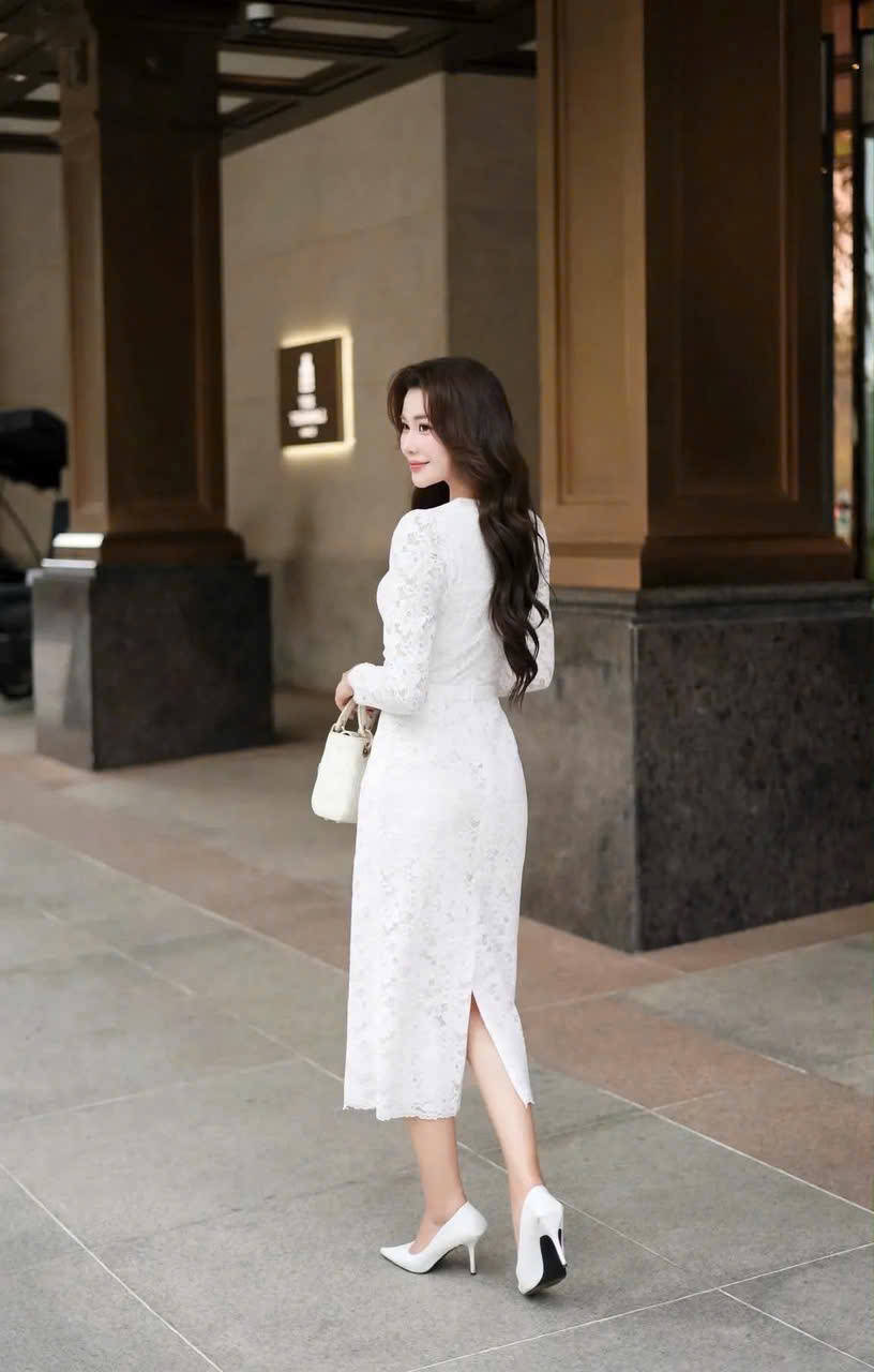 ĐẦM REN BÚT CHÌ SUÔNG TRẮNG