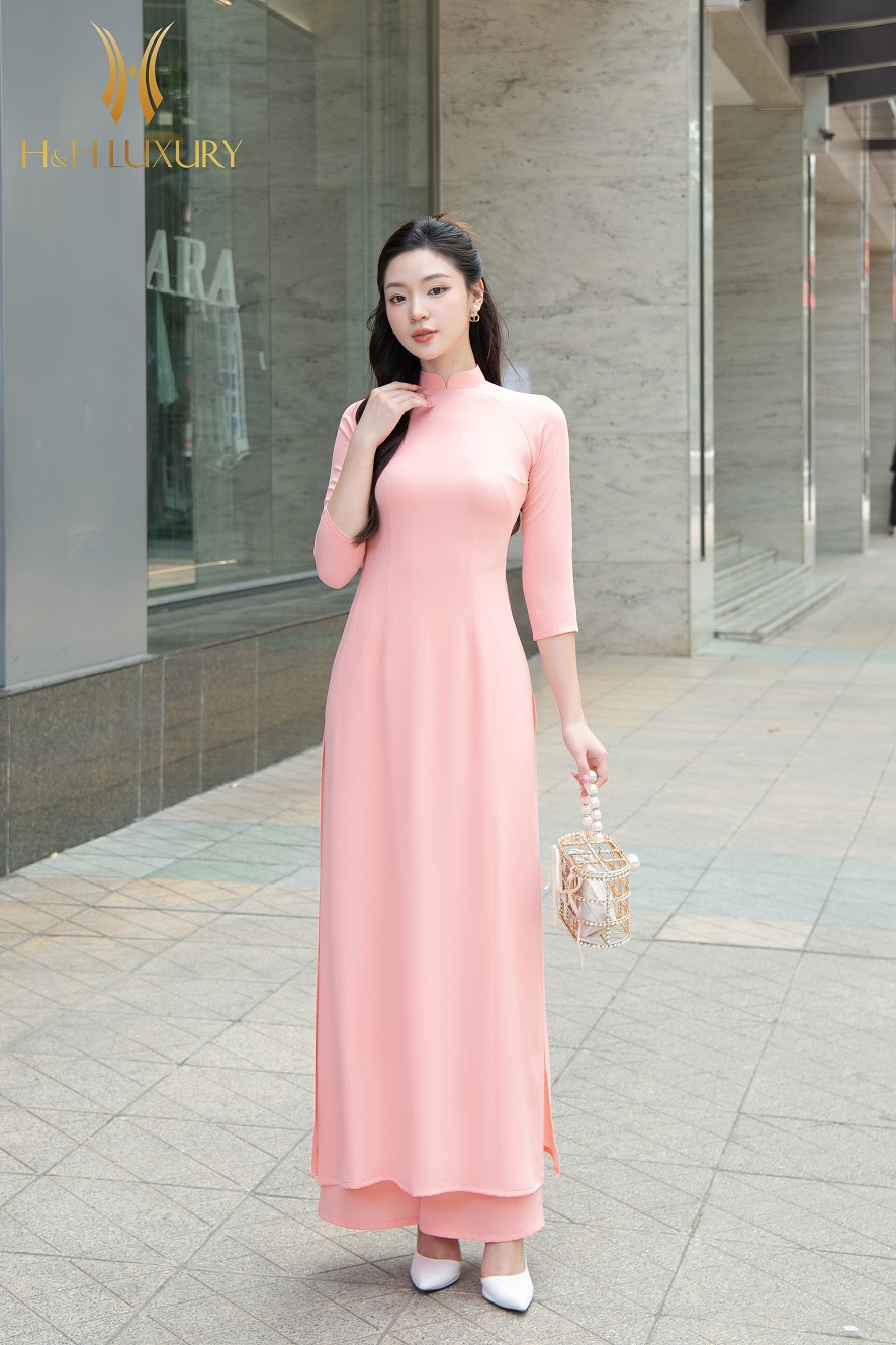 ÁO DÀI LỤA HÀN HỒNG CAM