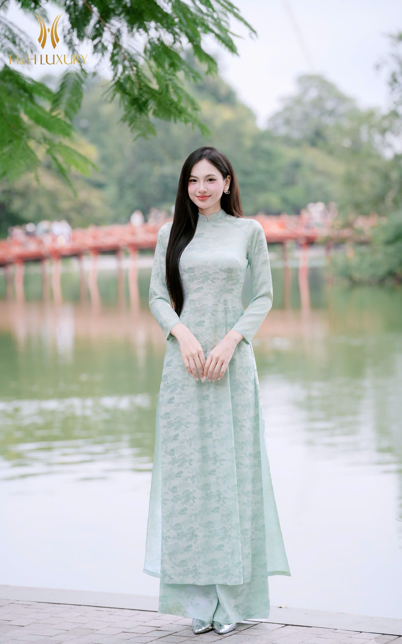 ÁO DÀI GẤM XANH MINT