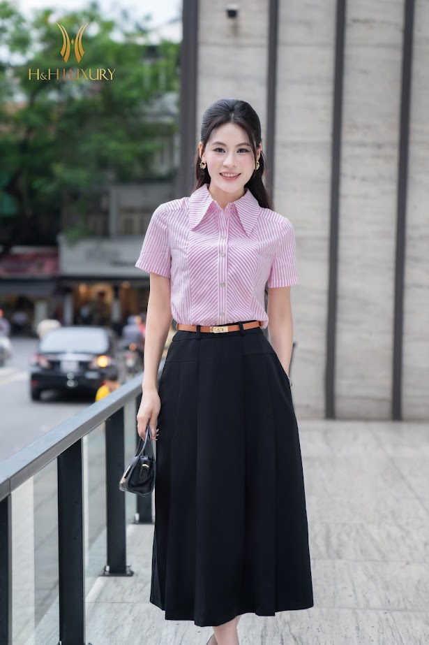 ÁO SƠ MI LỤA HỒNG CỔ ĐỨC