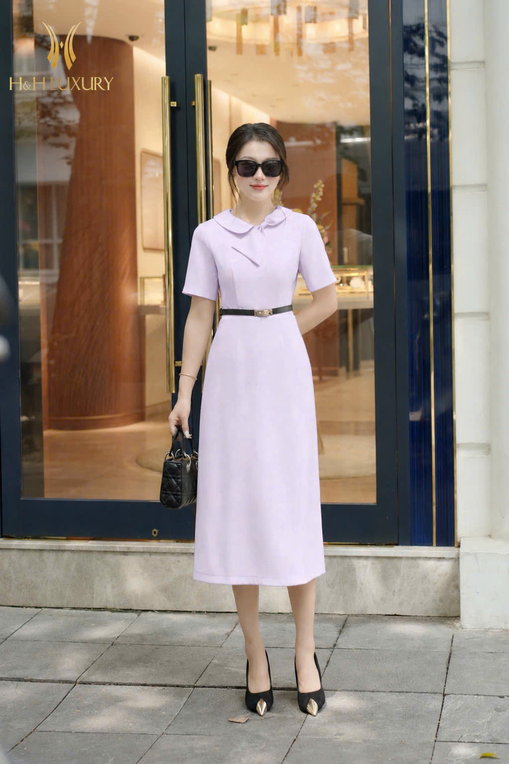 ĐẦM CỔ NƠ DÁNG A TÍM LAVENDER