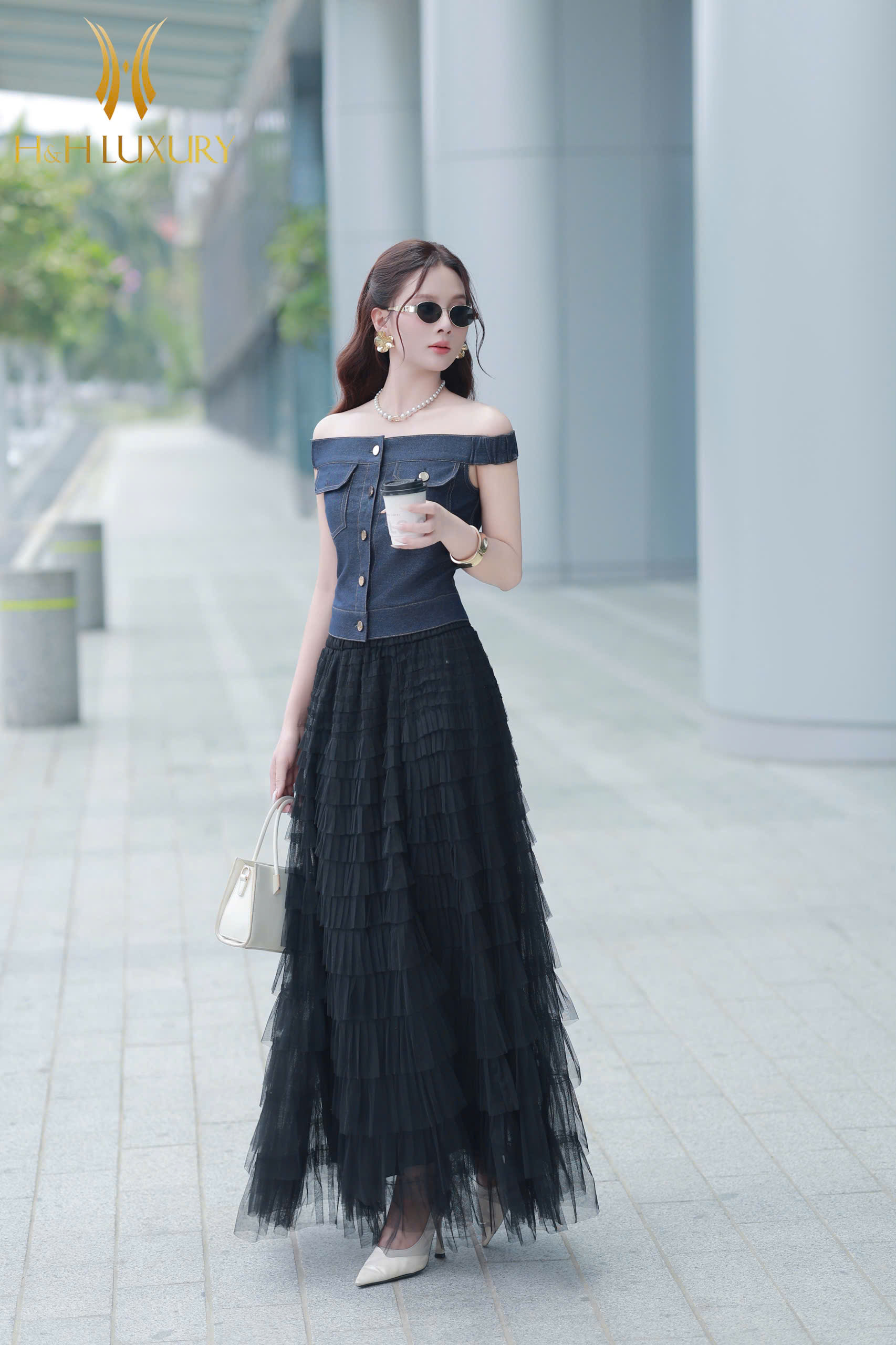 ÁO JEAN CROPTOP XANH NAVY