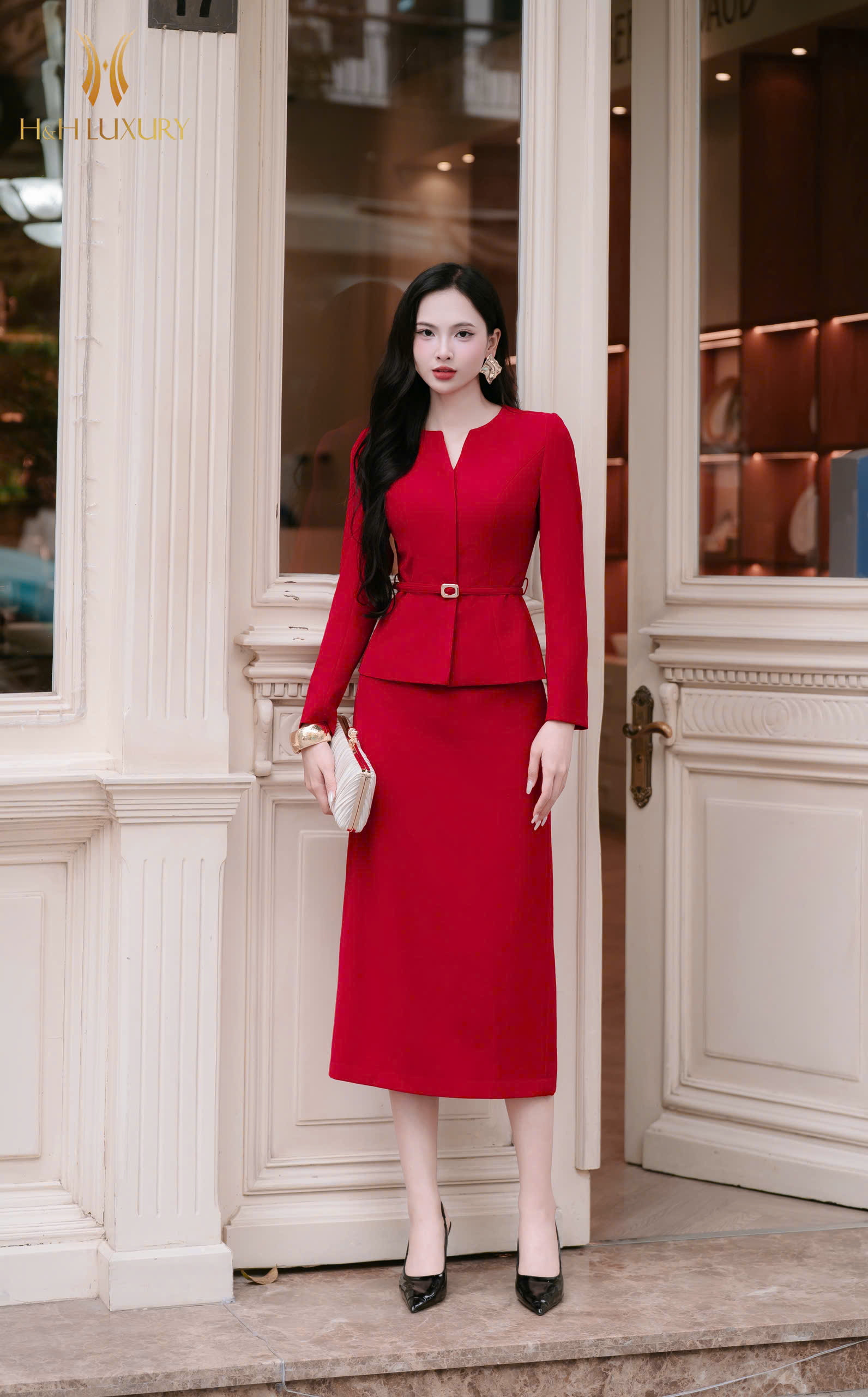 CHÂN VÁY BÚT CHÌ XUÔNG ĐỎ 2 TÚI