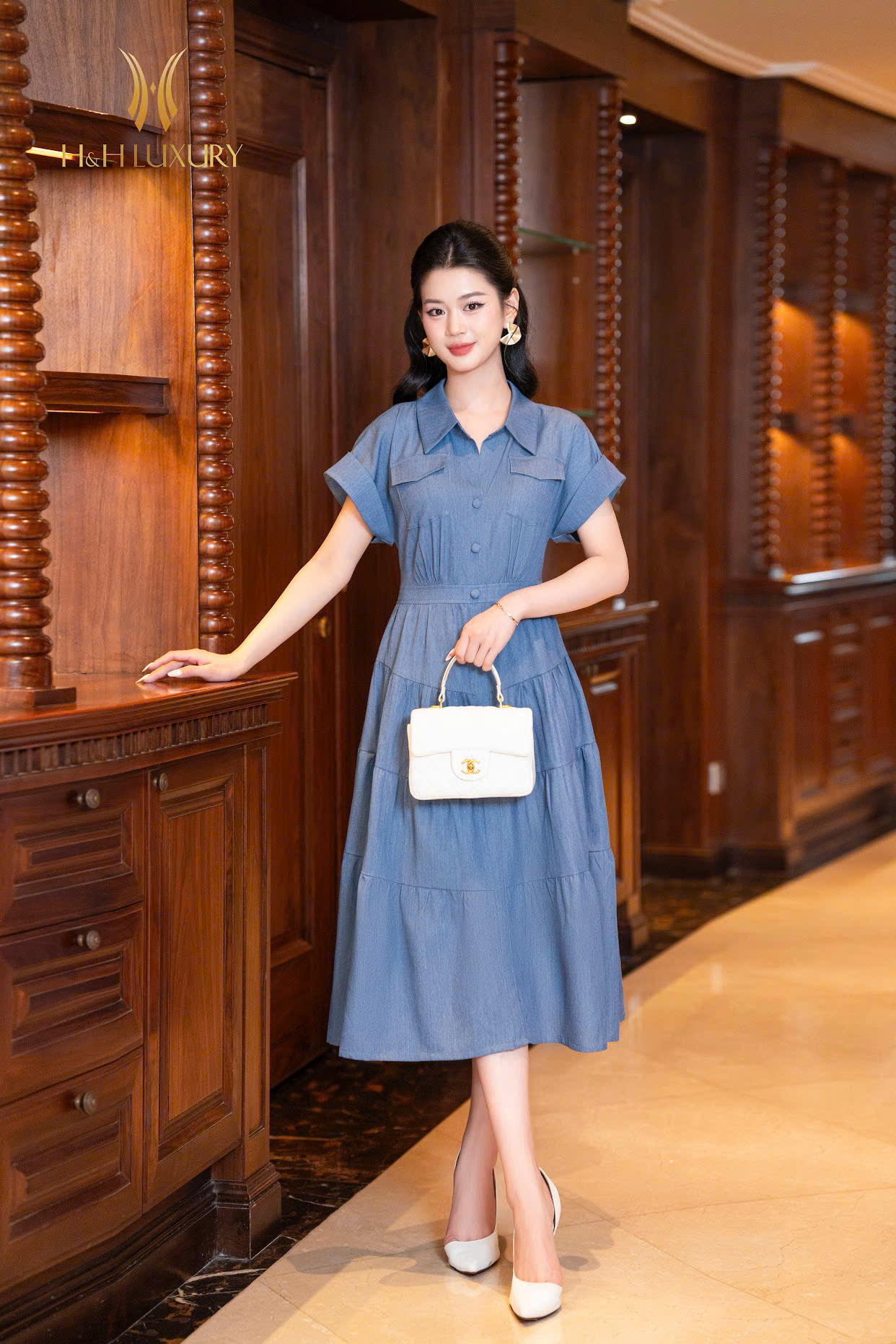 ĐẦM XÒE THÔ JEAN HÀN 2 TÚI ĐÍNH CÚC