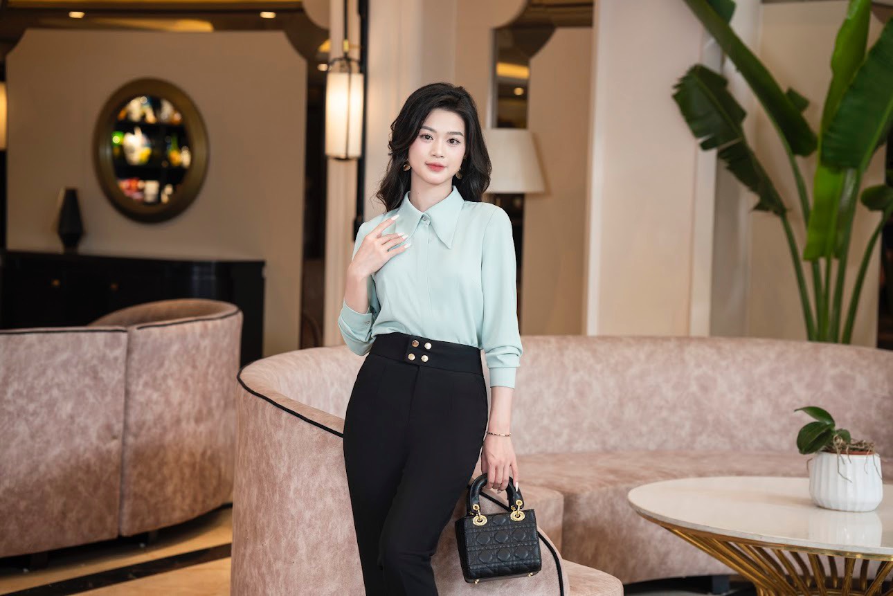 ÁO SƠ MI XANH BƠ LỤA TUYẾT HÀN