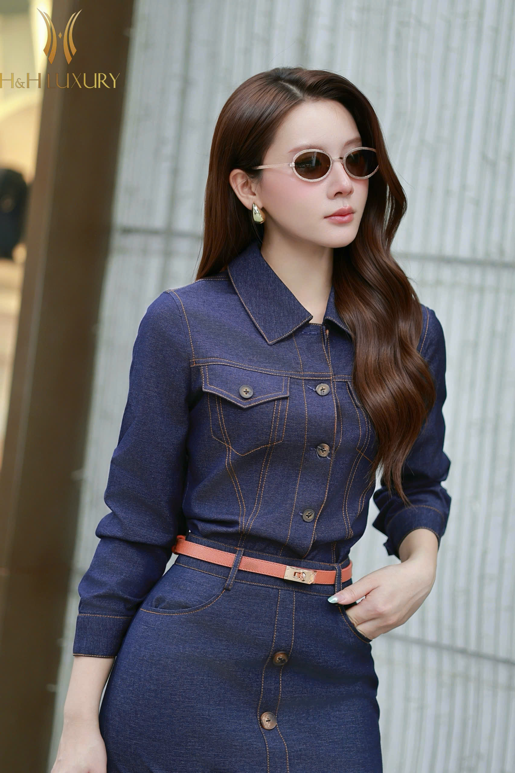 ÁO SƠ MI JEAN MỀM XANH NAVY TÚI NGỰC