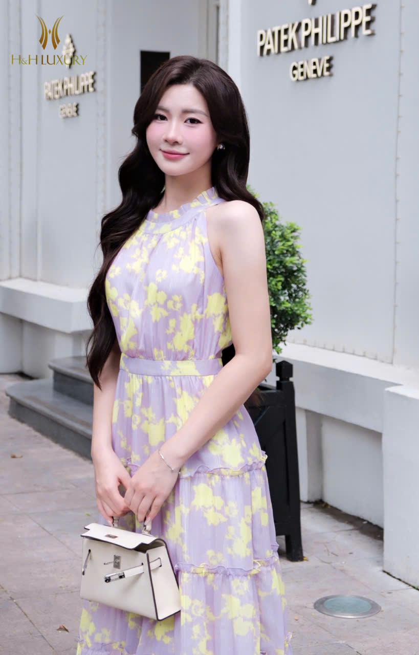 ĐẦM MAXI TÍM LAVENDER CỔ YẾM