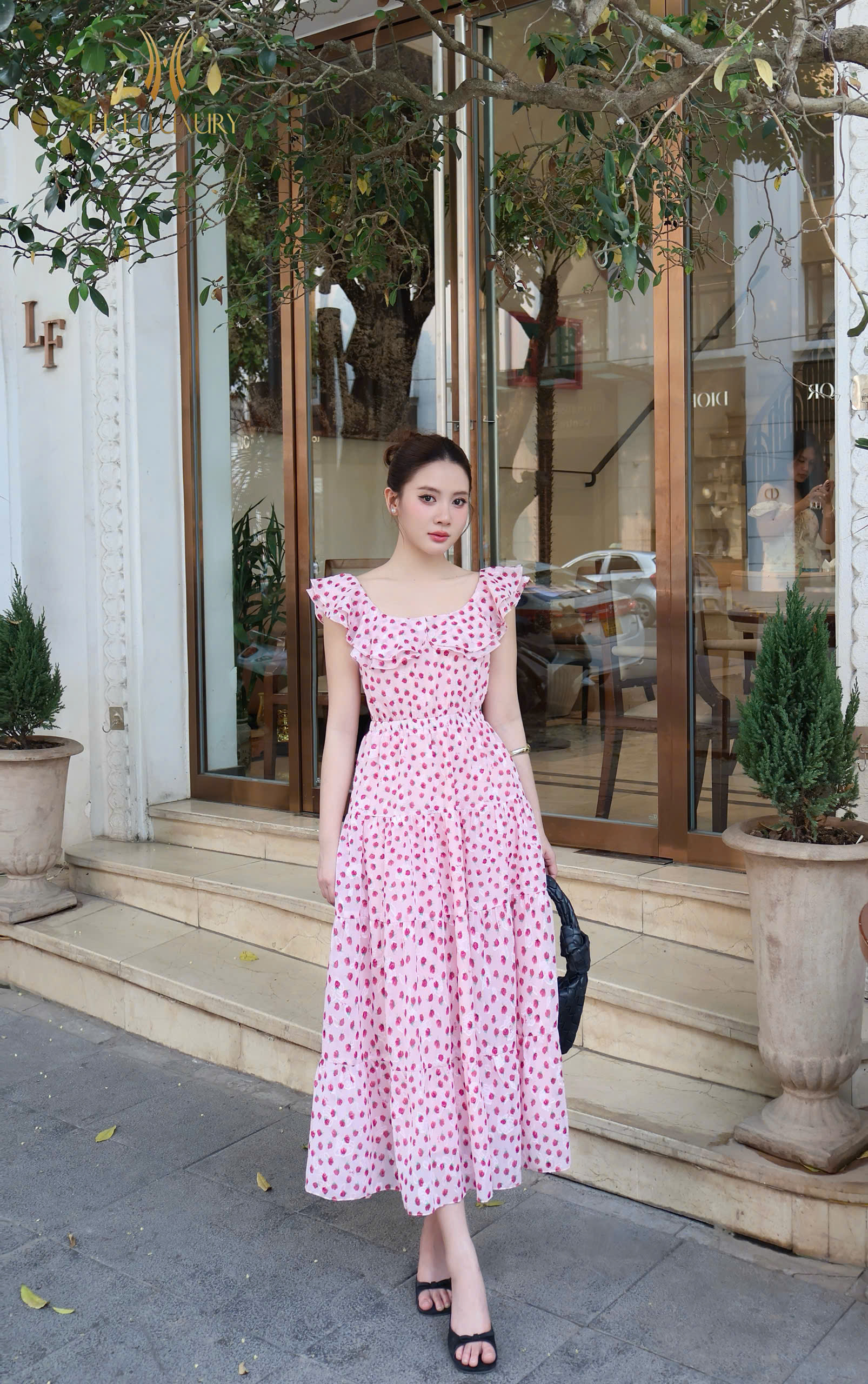 MAXI TƠ ÉP HOA NHÍ HỒNG