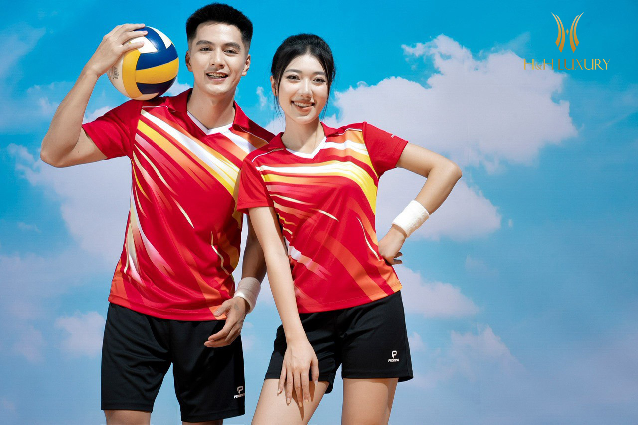 BỘ THỂ THAO NAM PRONING CỘC TAY MÀU ĐỎ PHỐI VÀNG