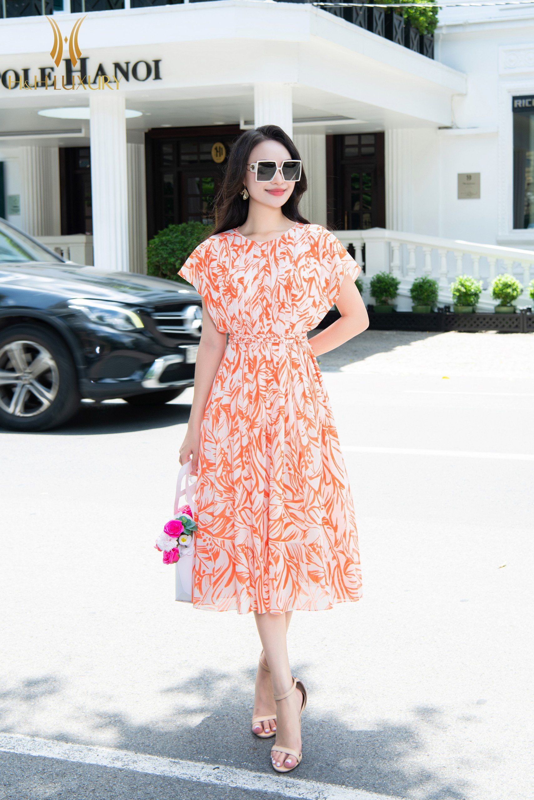 ĐẦM XÒE TAY CHỜM TẾT EO HOẠ TIẾT CAM