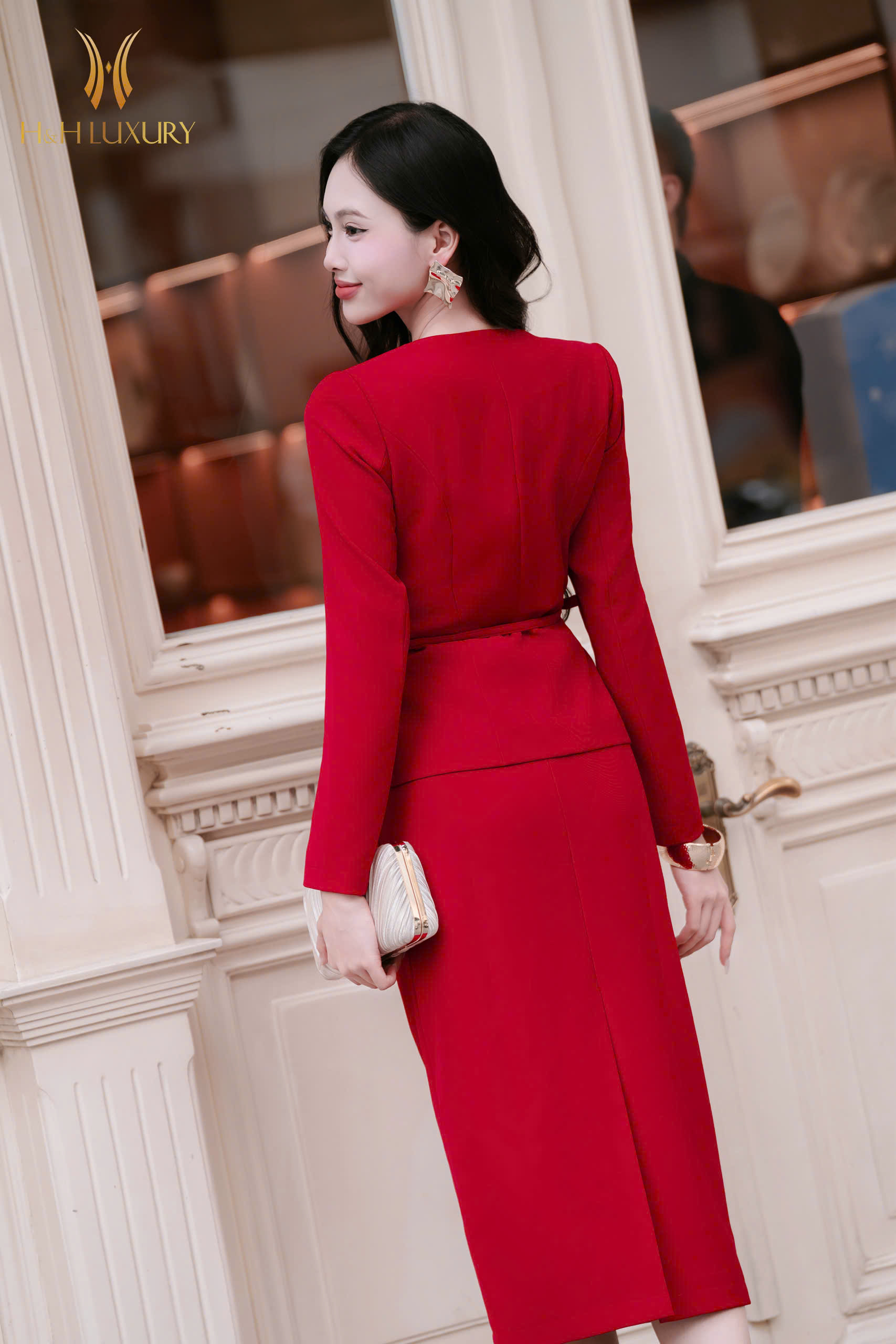 CHÂN VÁY BÚT CHÌ XUÔNG ĐỎ 2 TÚI