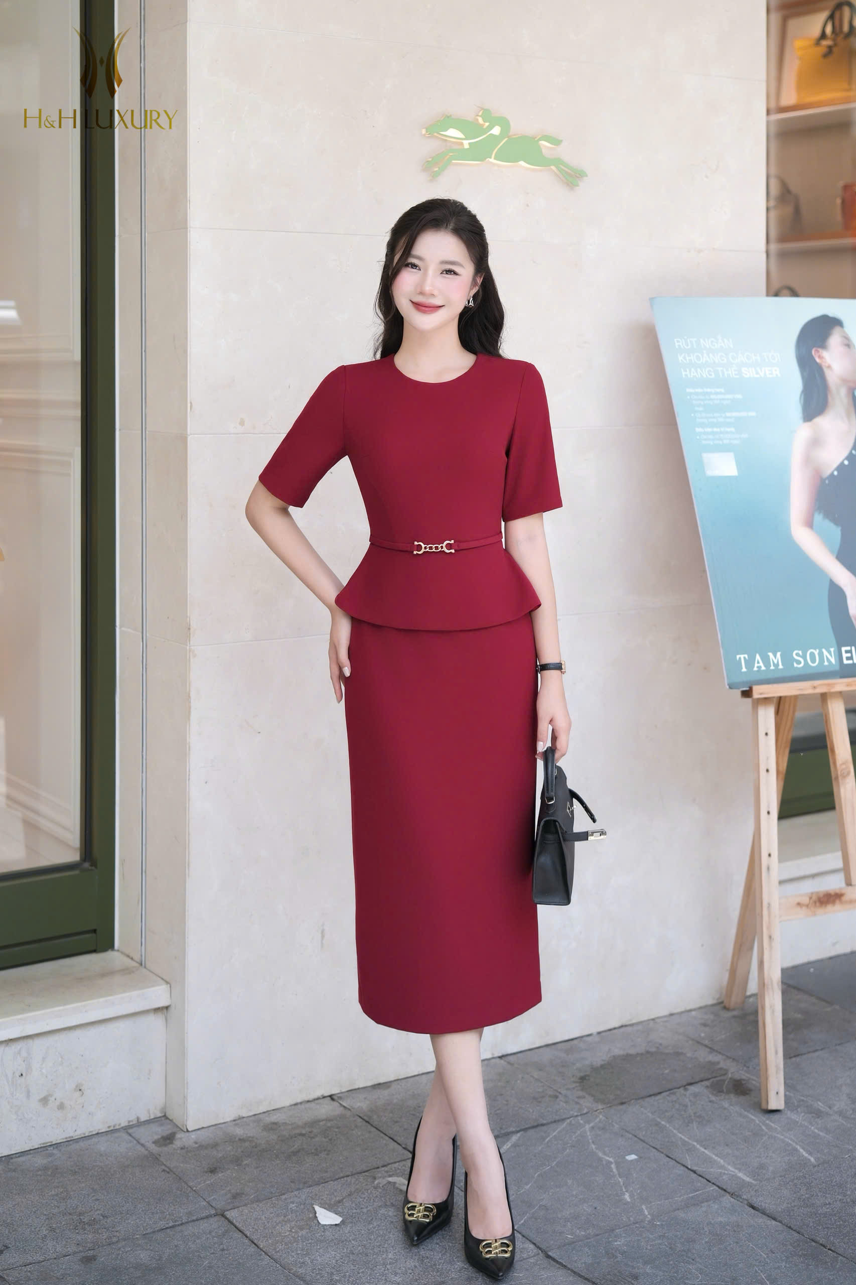 ĐẦM BÚT CHÌ PEPLUM ĐAI EO