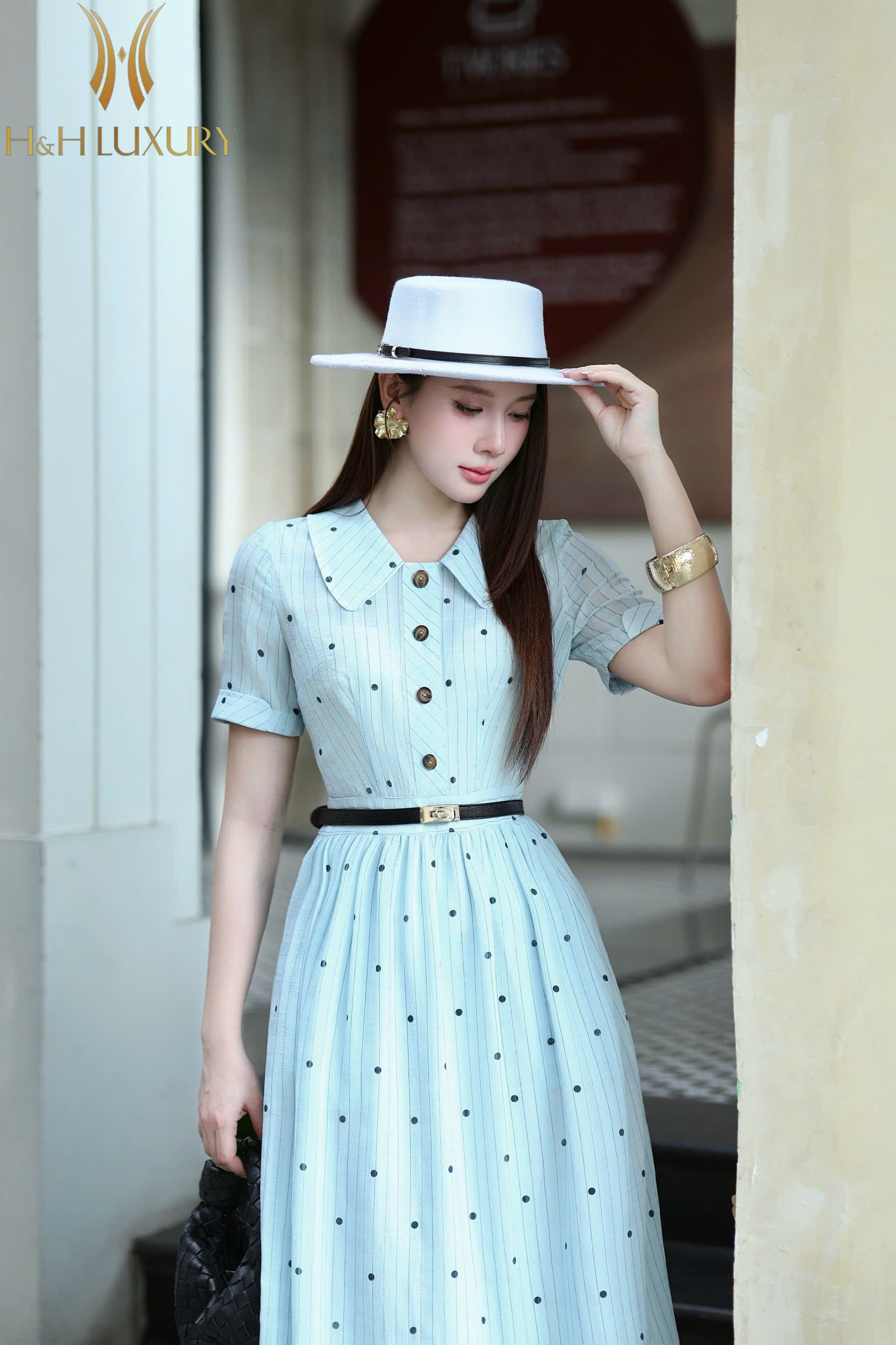 ĐẦM XANH MINT KẺ BI ĐÍNH CÚC