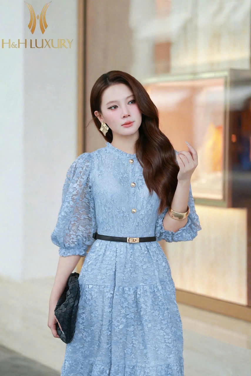 ĐẦM REN XÒE LÁ NHO XANH MINT