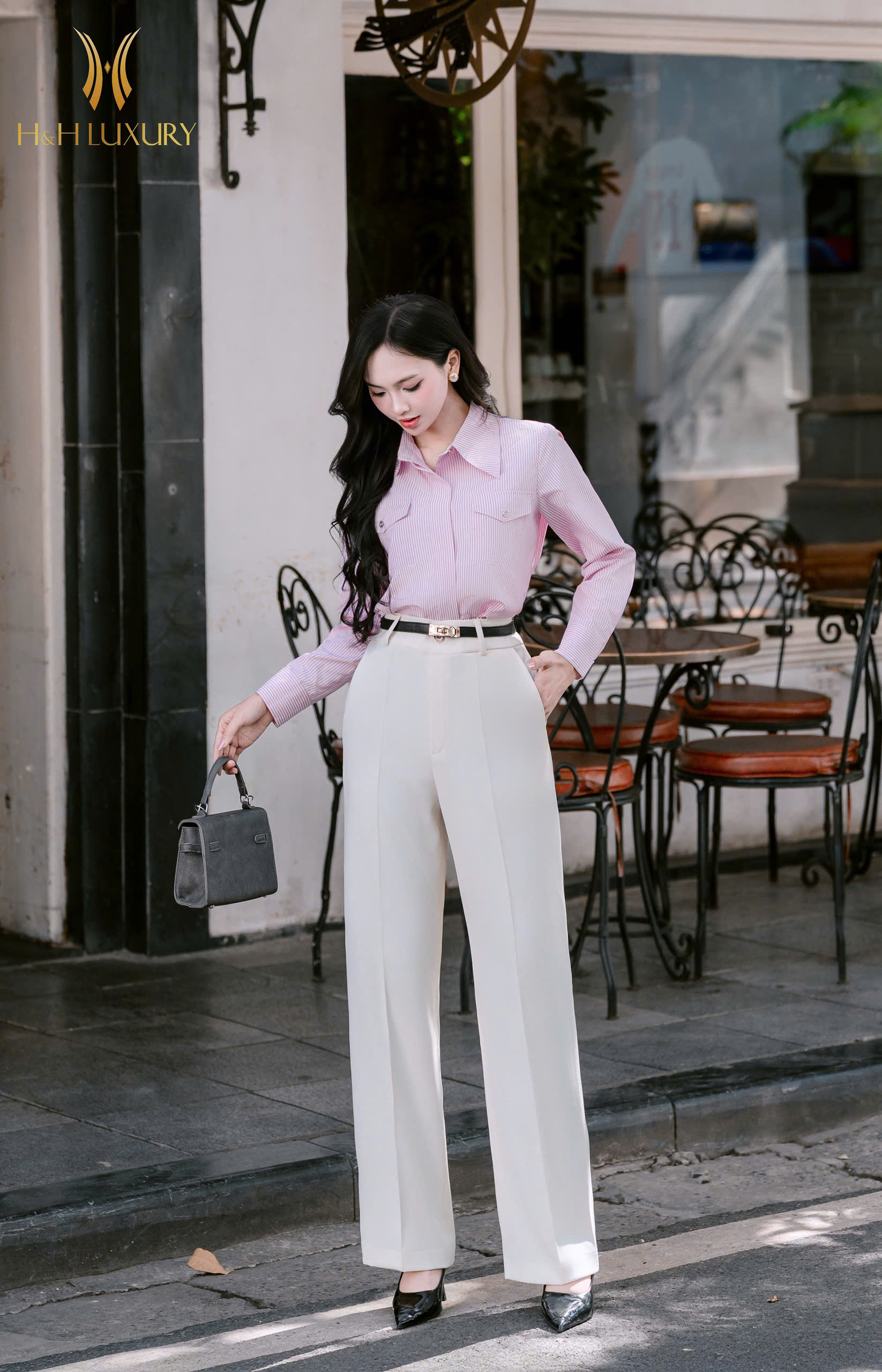 ÁO SƠ MI KẺ HỒNG TÚI NGỰC