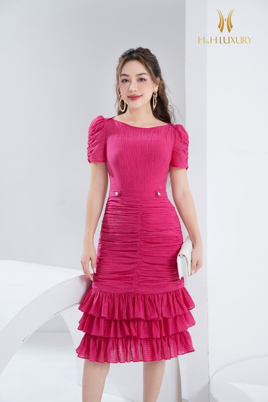 Đầm nhún hông tay phồng thời trang - Đầm dáng xòe | ThờiTrangNữ.vn