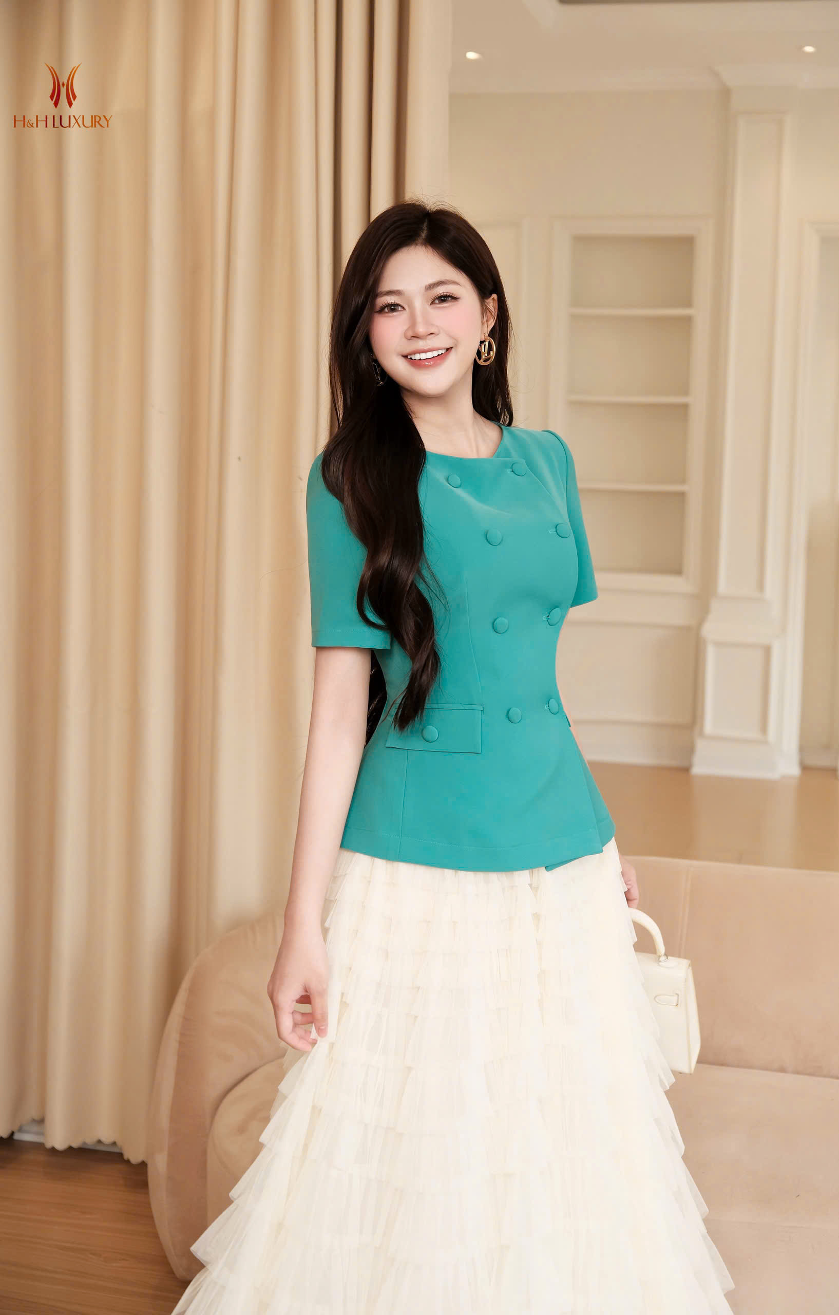 ÁO KÍ GIẢ XANH NGỌC CÚC BỌC