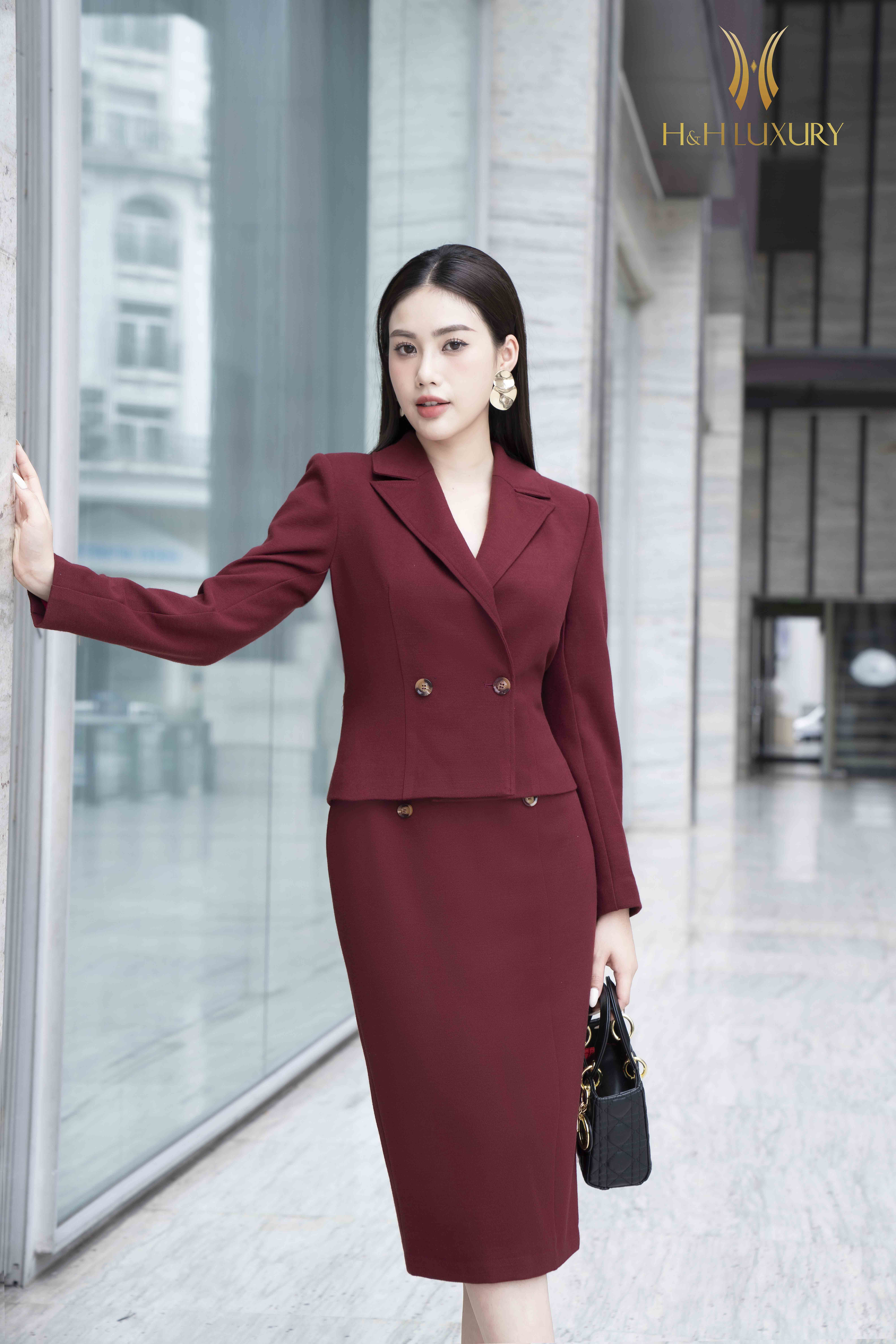 Bộ Vest Nữ Công Sở Màu Đỏ Váy Ngắn TF112-7 - Tiên Fashion