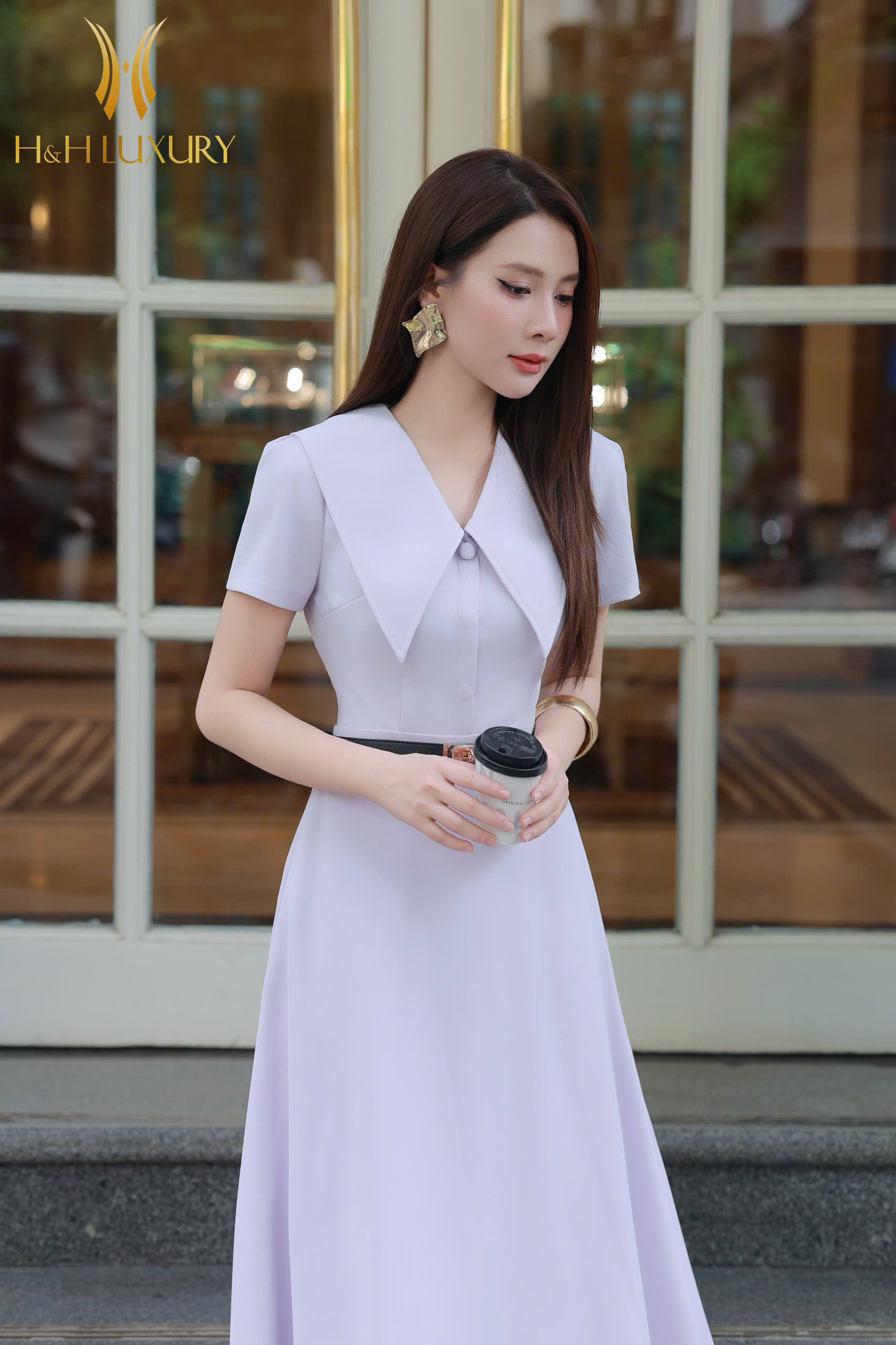 ĐẦM XÒE TÍM LAVENDER TÚI SƯỜN
