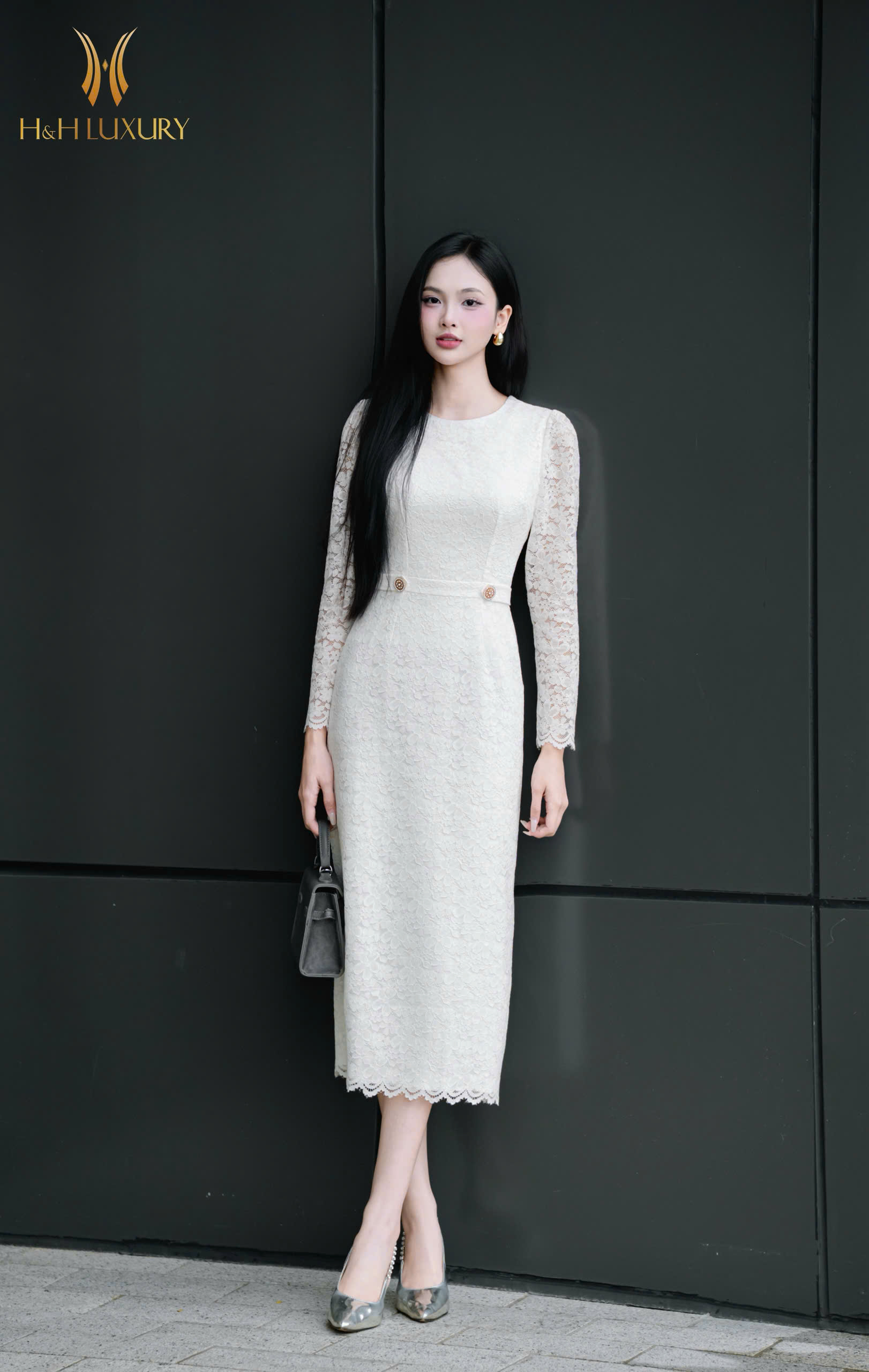 ĐẦM BÚT CHÌ REN TRẮNG CÚC EO