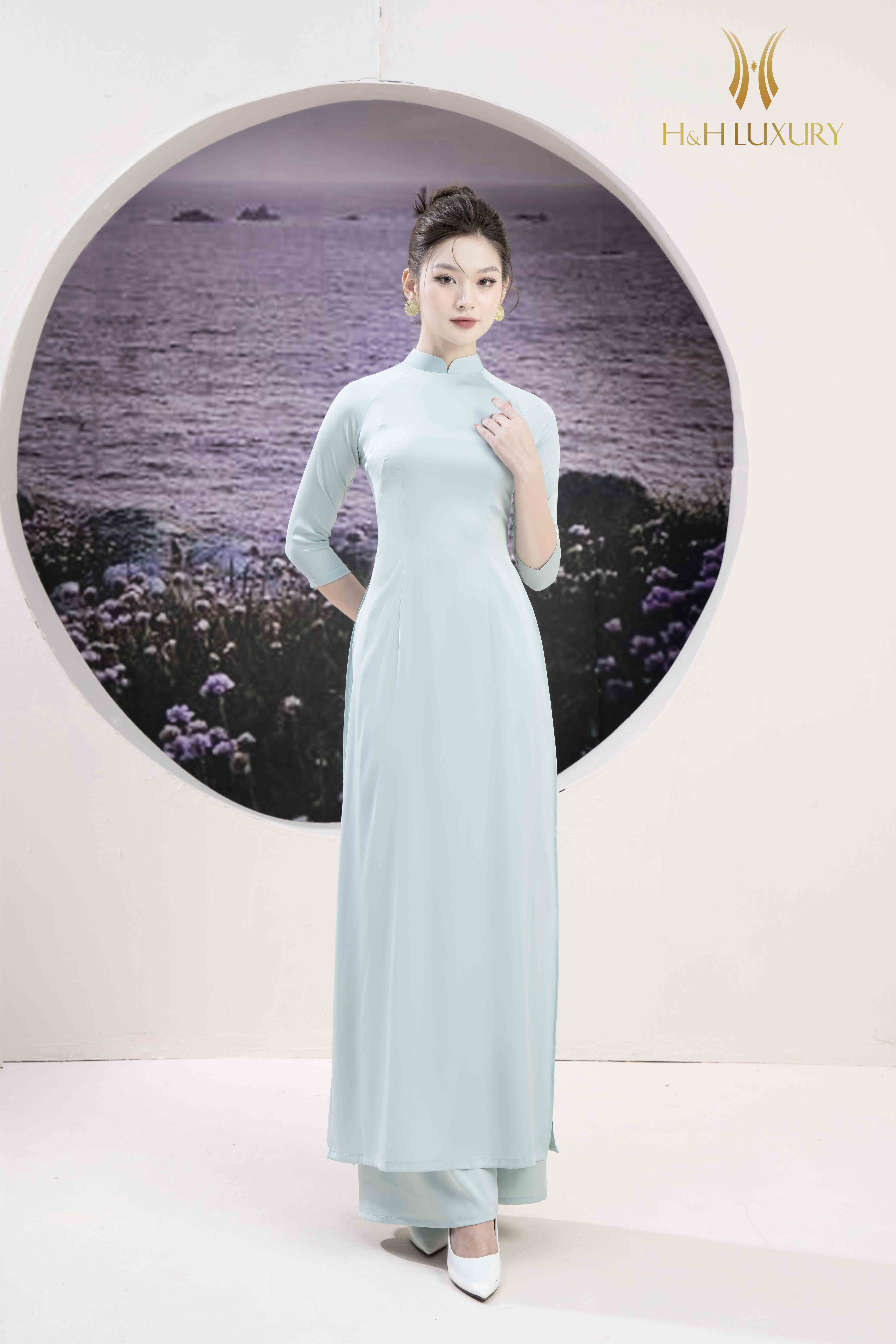 Váy dạ hội lụa xanh pastel crop top trễ vai - D632 - AloraShop21