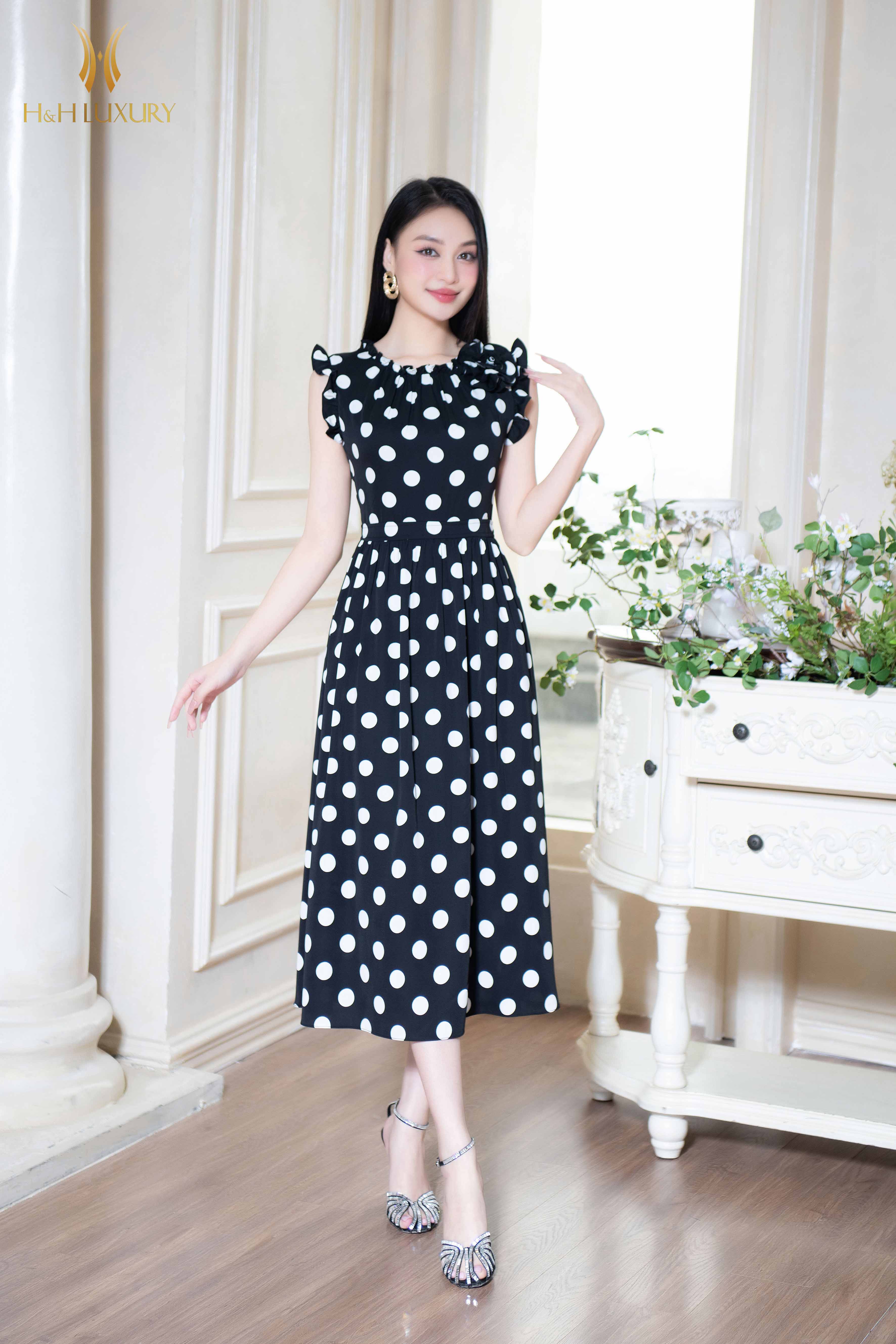 Váy chấm bi nhỏ đen trắng 658 - Đầm, váy nữ | ThờiTrangNữ.vn