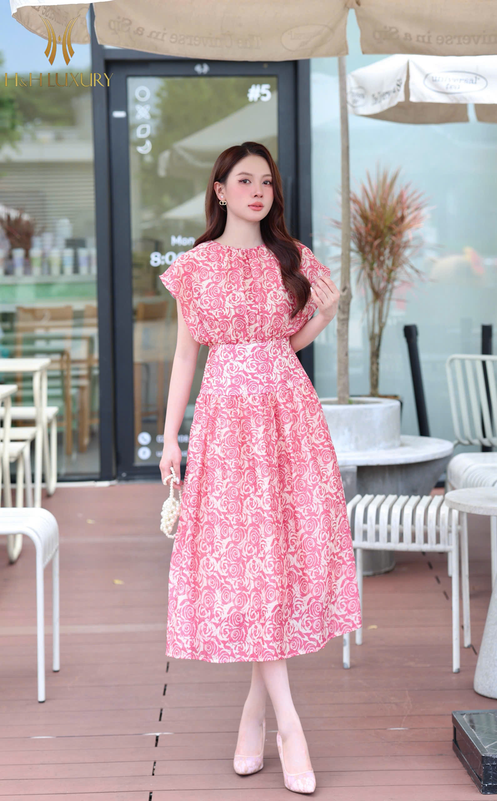 ĐẦM TẰM HỒNG VINTAGE TAY LIỀN
