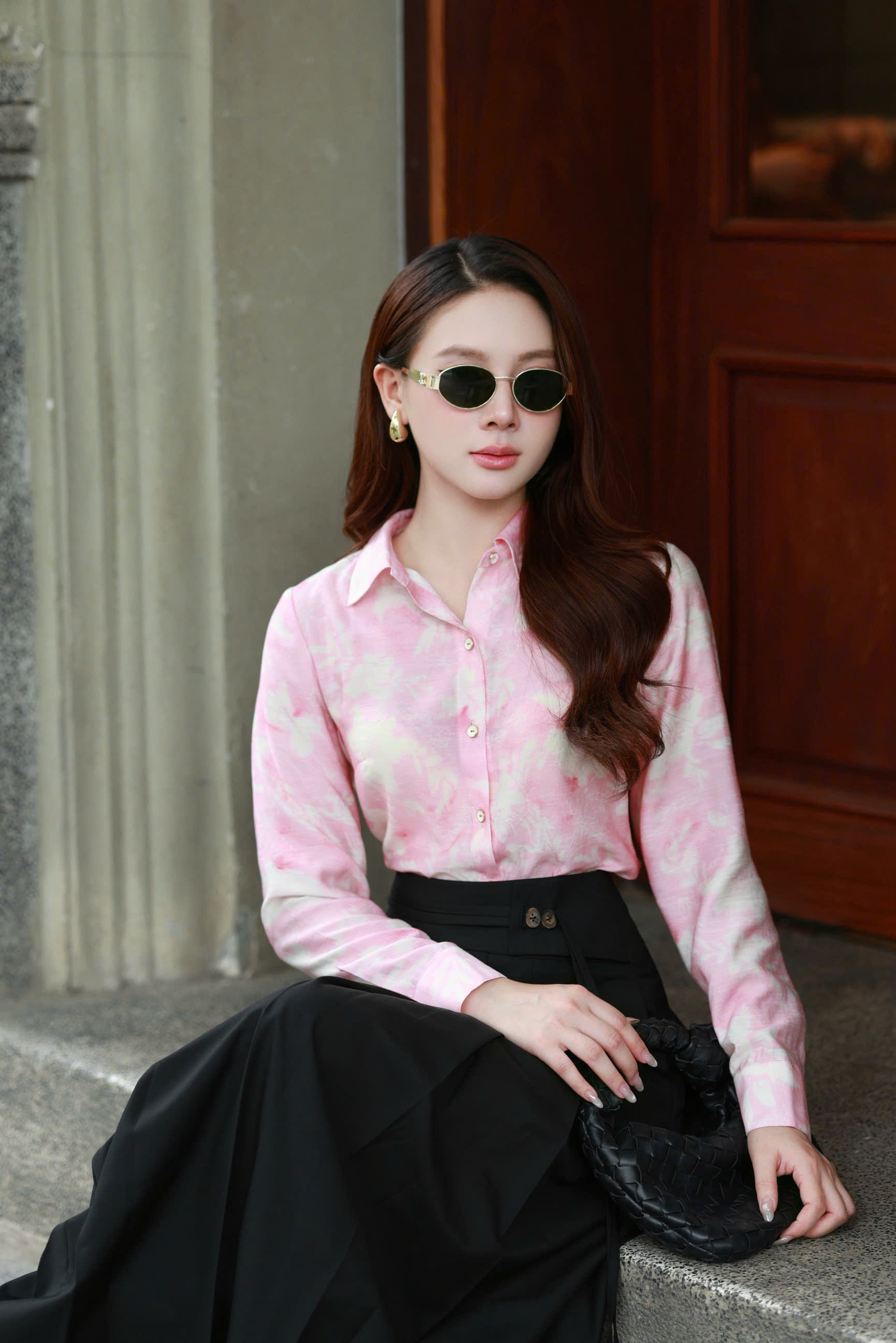 ÁO SƠ MI LINEN CỔ ĐỨC HỒNG PASTEL
