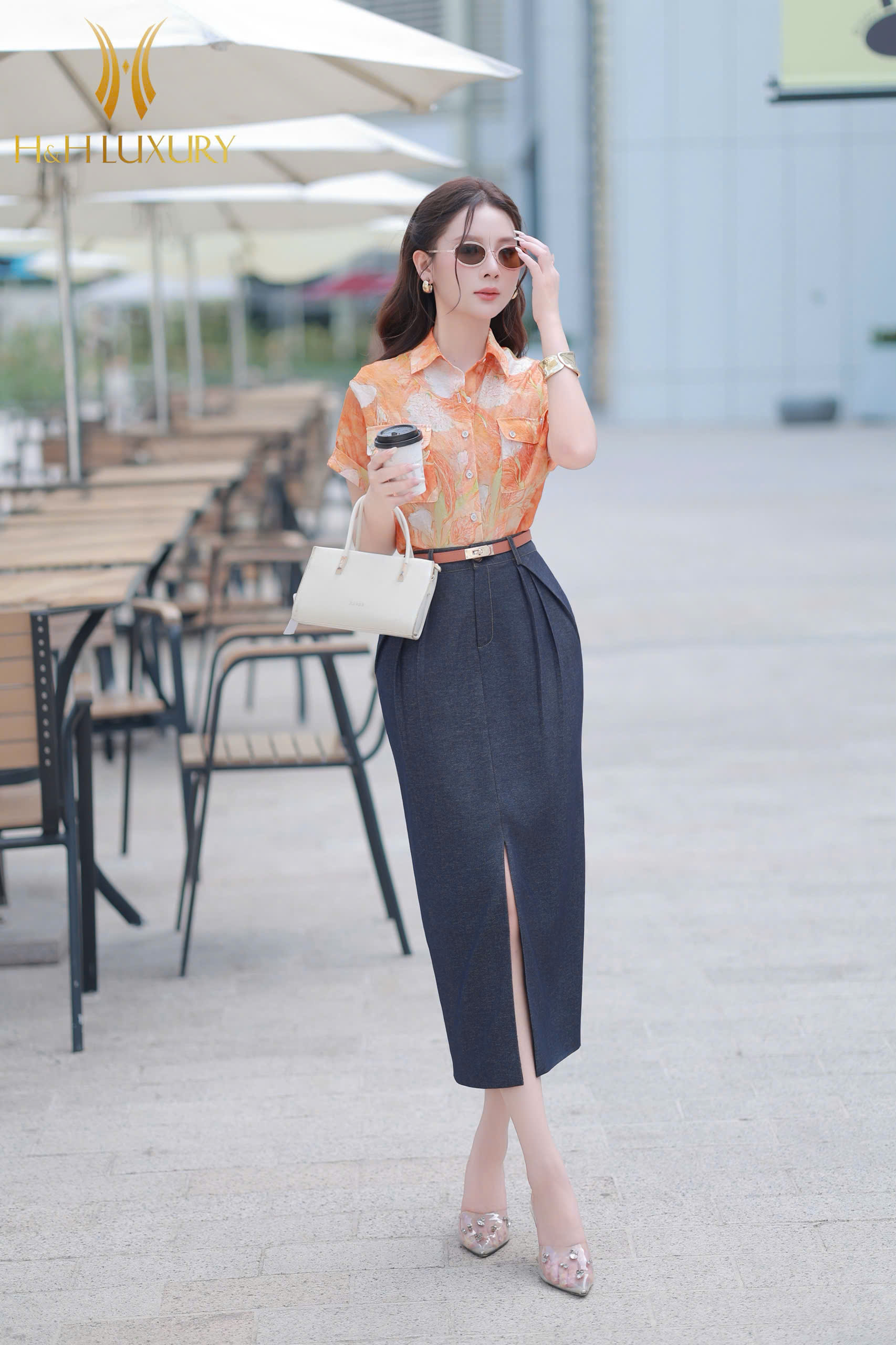 ÁO CAM TẰM GẤM TÚI NGỰC