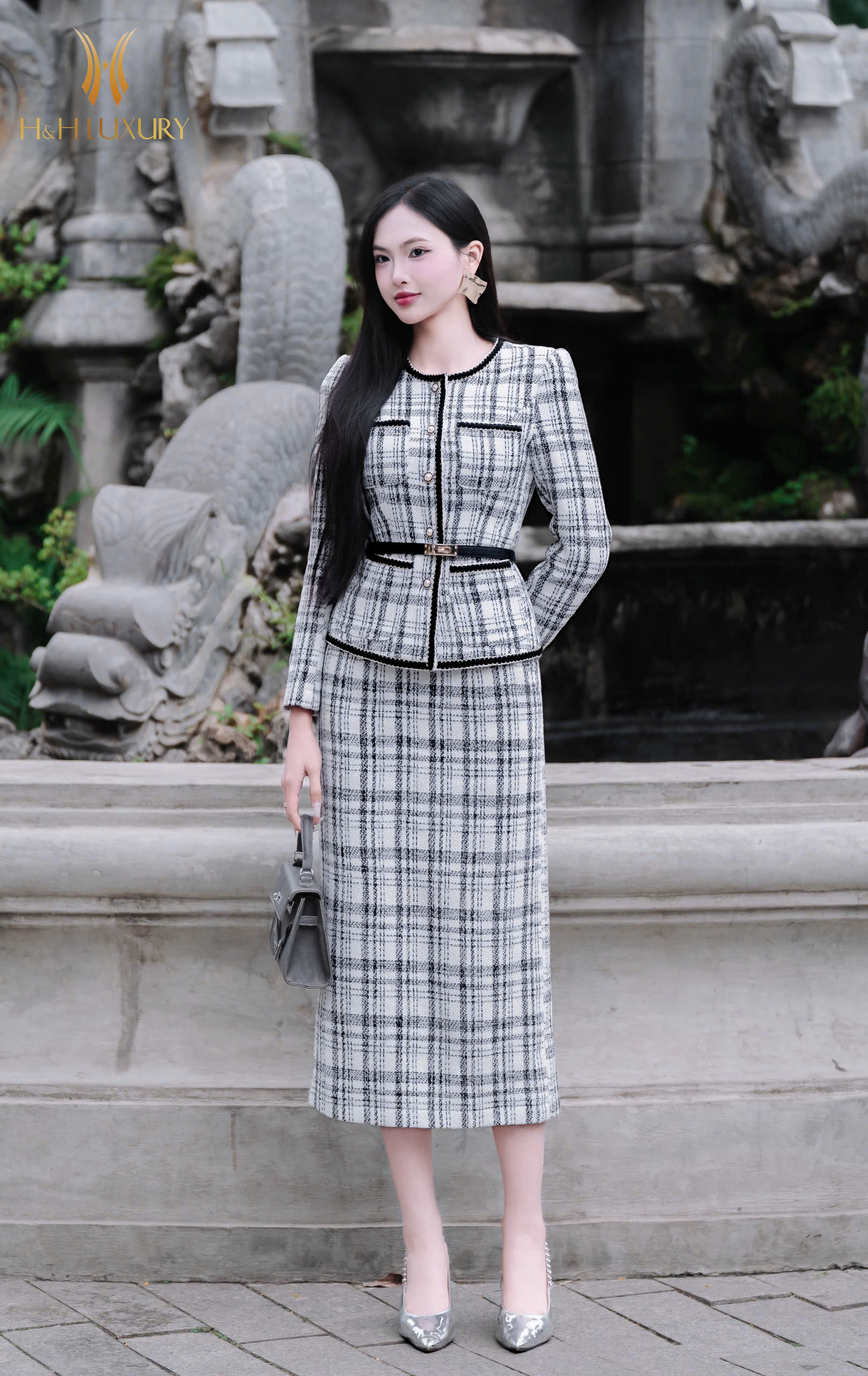 ÁO VEST DẠ TWEED KẺ TRẮNG PHỐI