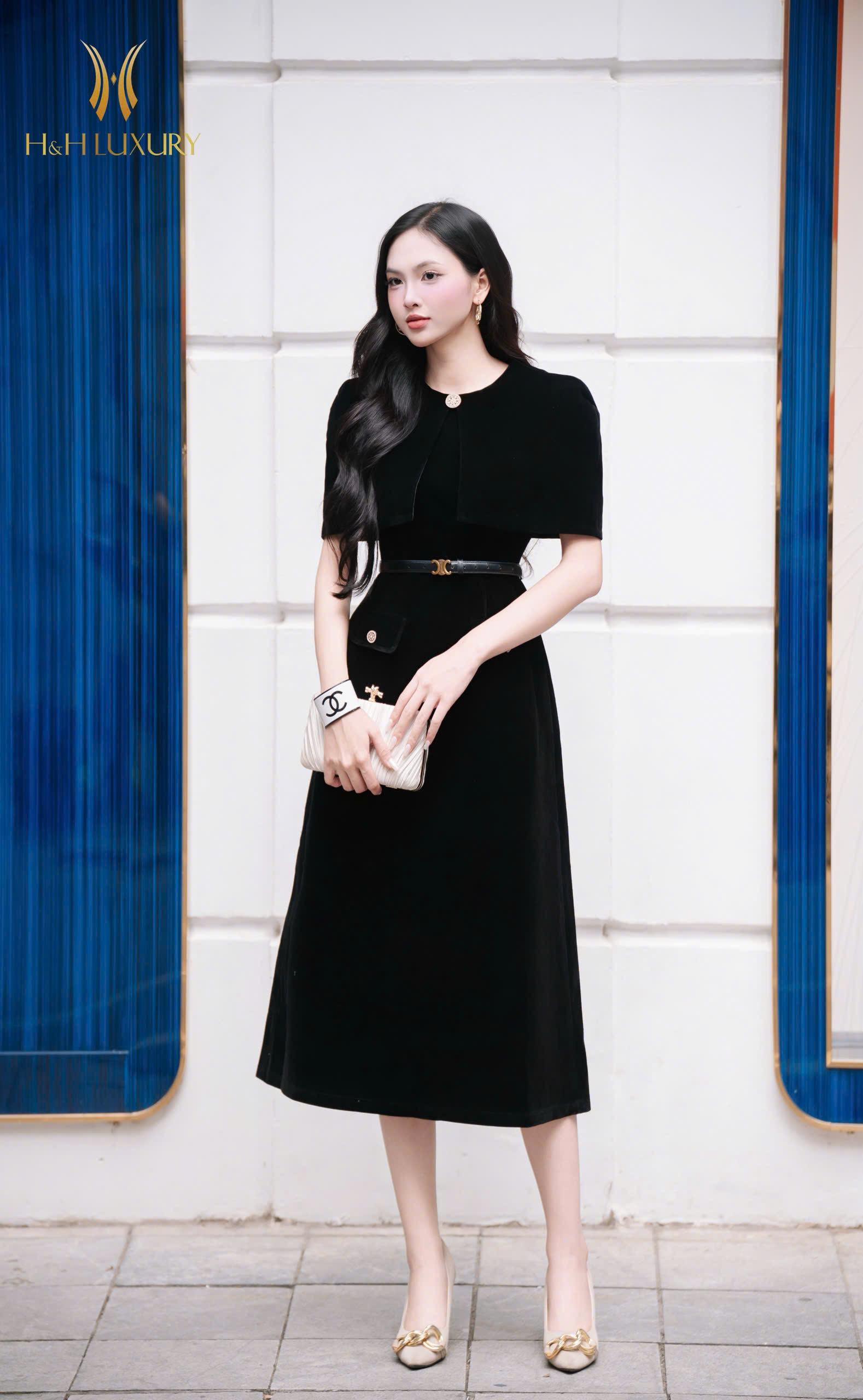 ĐẦM TIỆC NHUNG ĐEN TÀ NGỰC