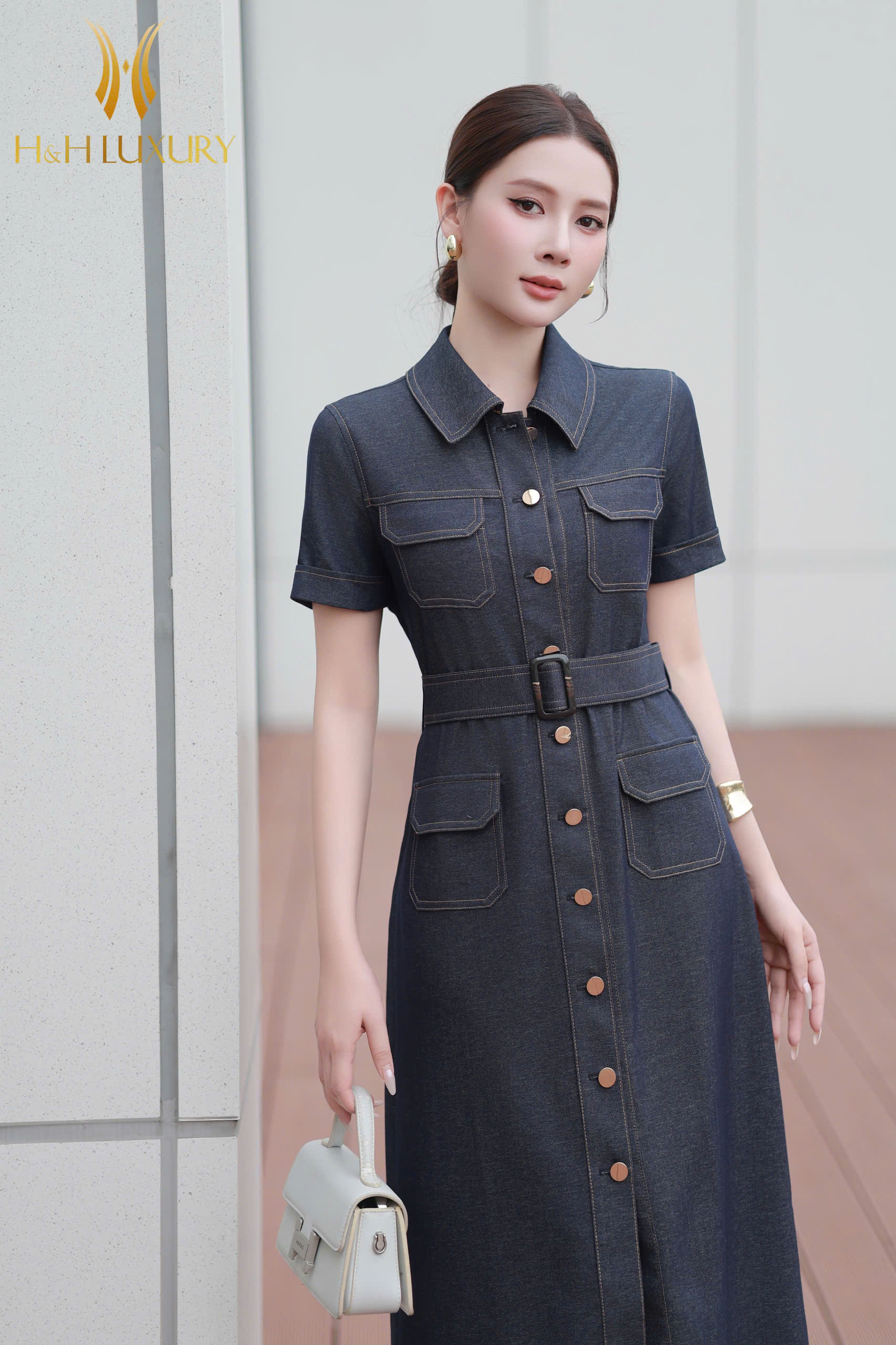 ĐẦM JEAN A XANH NAVY KHUY ĐỒNG