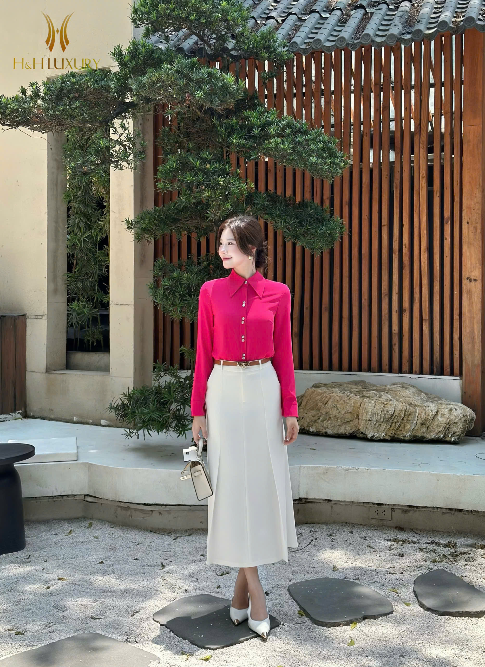 ÁO SƠ MI LỤA HỒNG SEN CỔ ĐỨC
