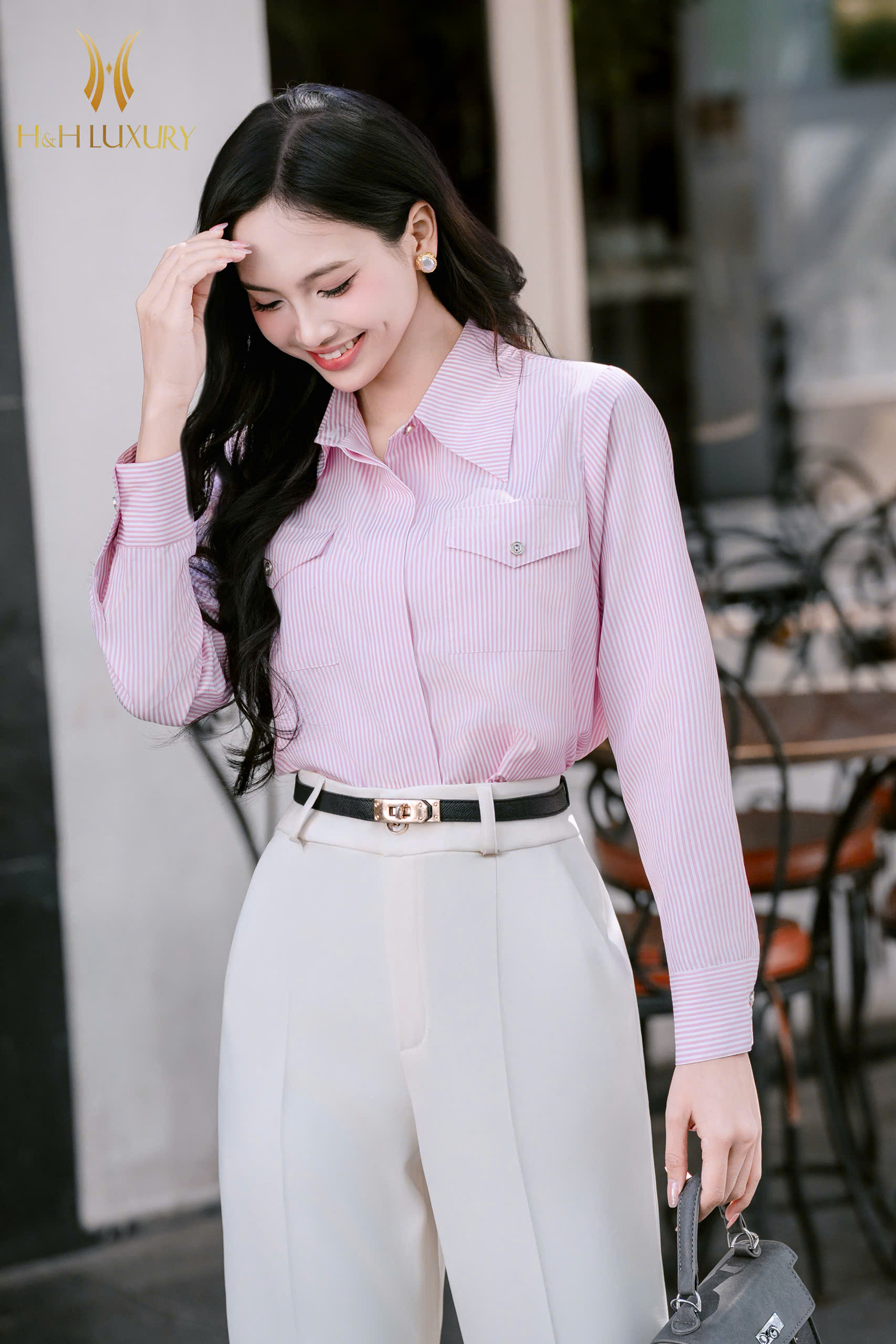 ÁO SƠ MI KẺ HỒNG TÚI NGỰC