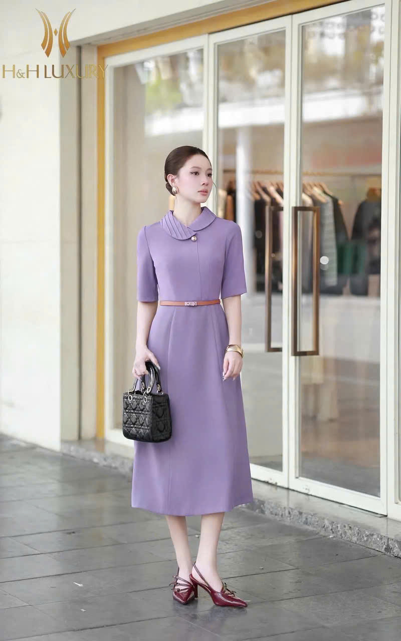 ĐẦM XÒE TÍM LAVENDER CỔ CÁCH ĐIỆU