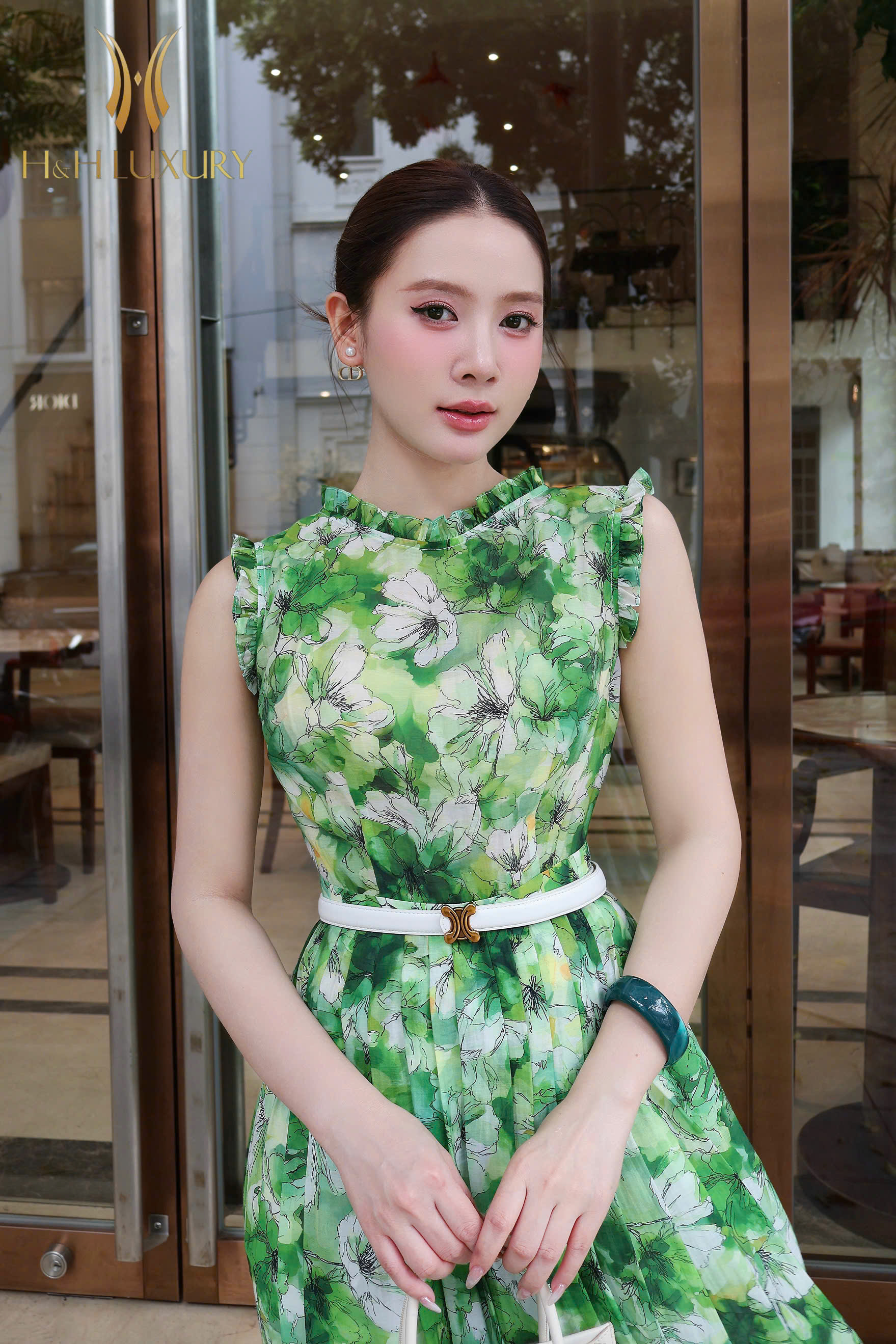 ĐẦM XÒE TẰM NHẬT XANH XẾP CỔ - TAY