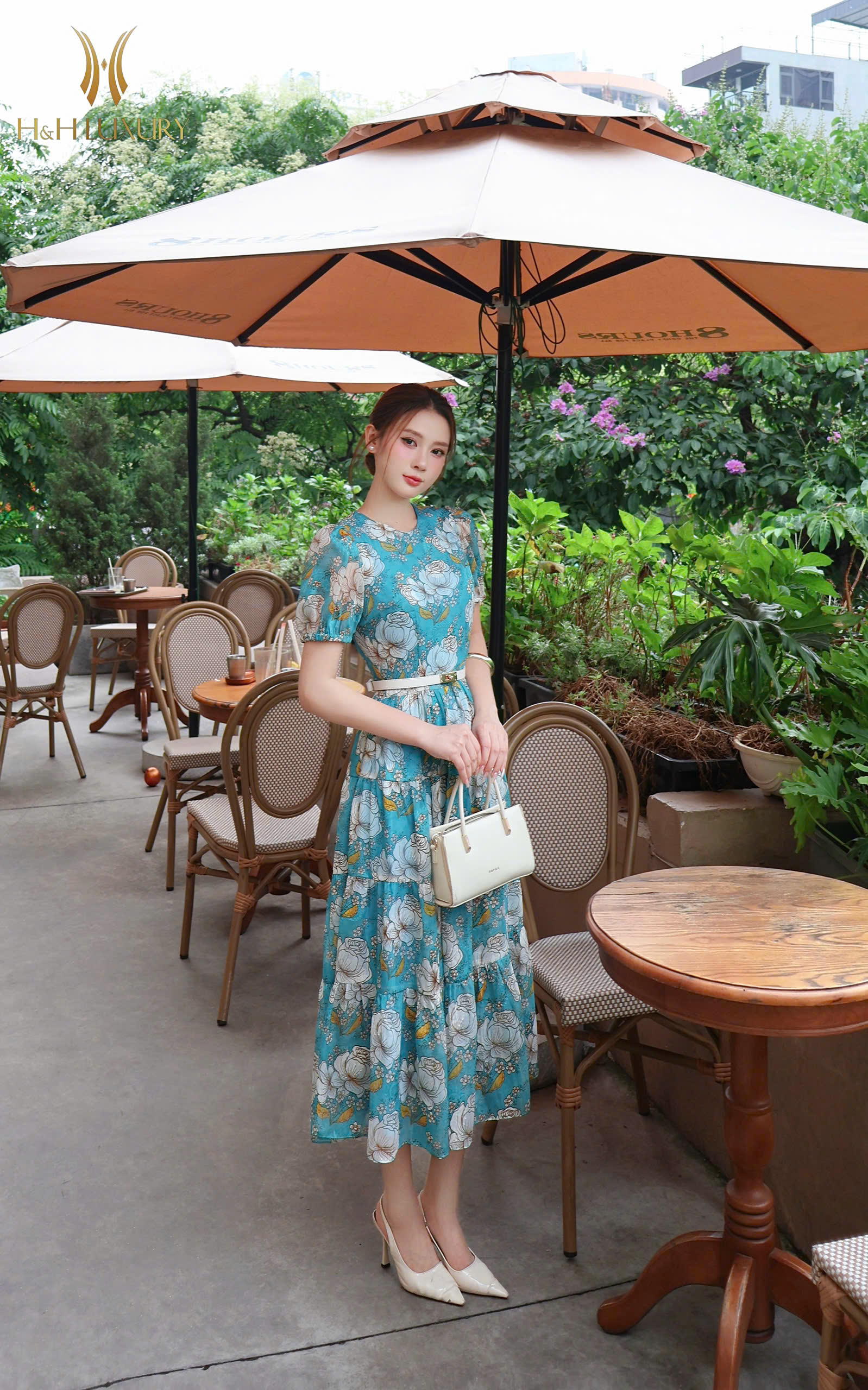 ĐẦM XÒE TƠ ÉP HOA XANH NGỌC