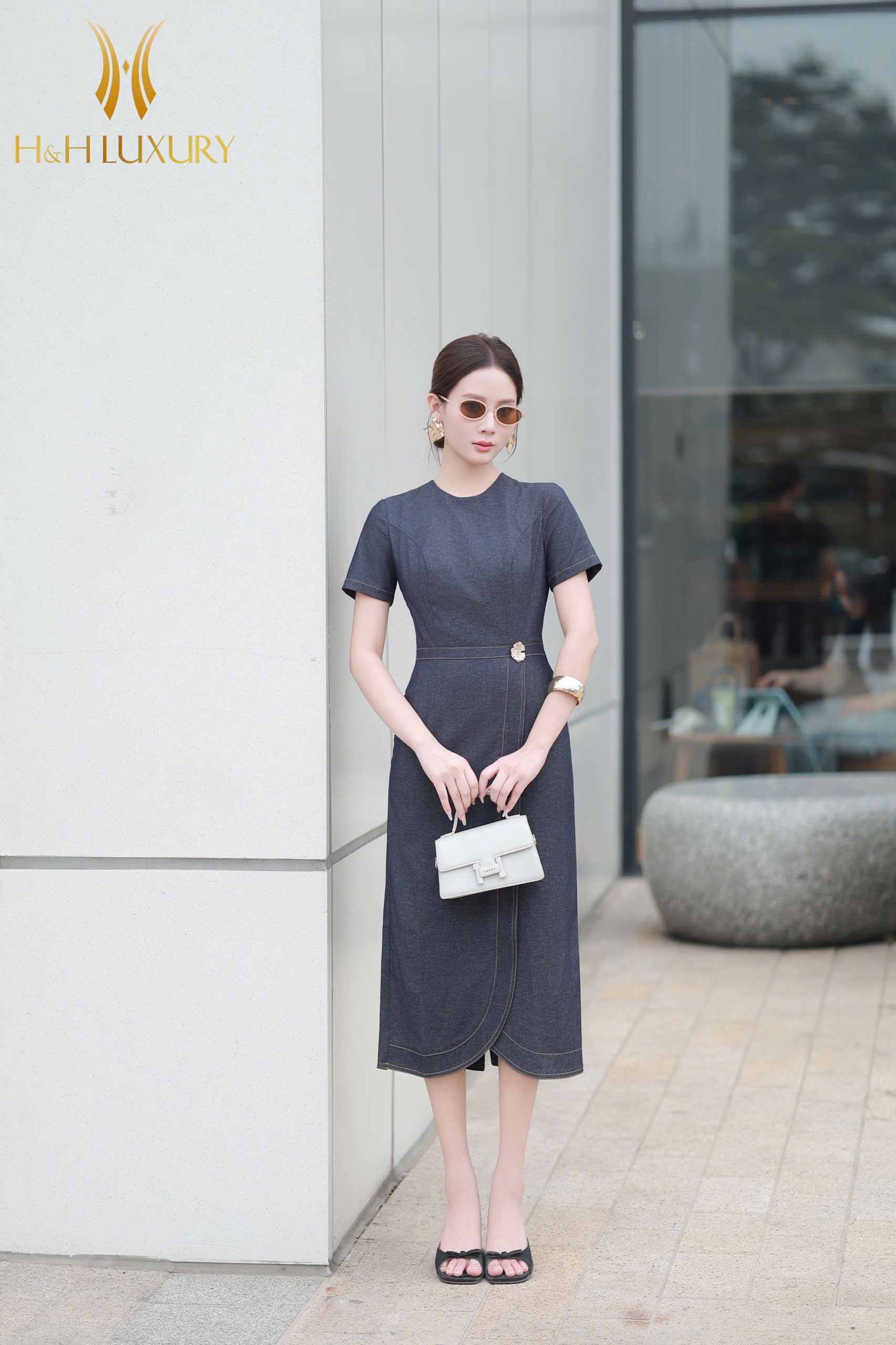 ĐẦM BÚT CHÌ SUÔNG XANH NAVY ĐÍNH CHARM